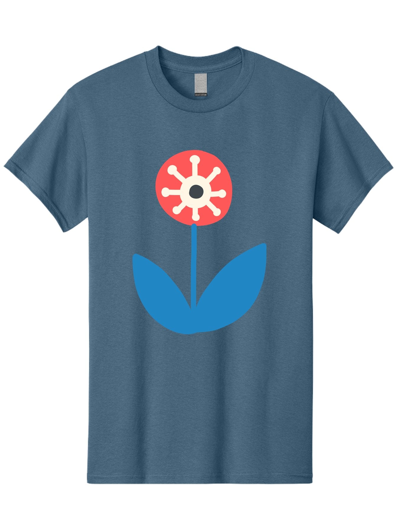 Piranha-Plant Men'S Graphic Tee, 100% Cotton, Comfortable Casual Summer Wear, Machine Washable, Cartoon Flower, Red Bloom, Blue Leaves, White And Black Center, Mushroom Inspired, Video Game Art, Super Mario, Simple Shapes, Bold Colors, Aab773