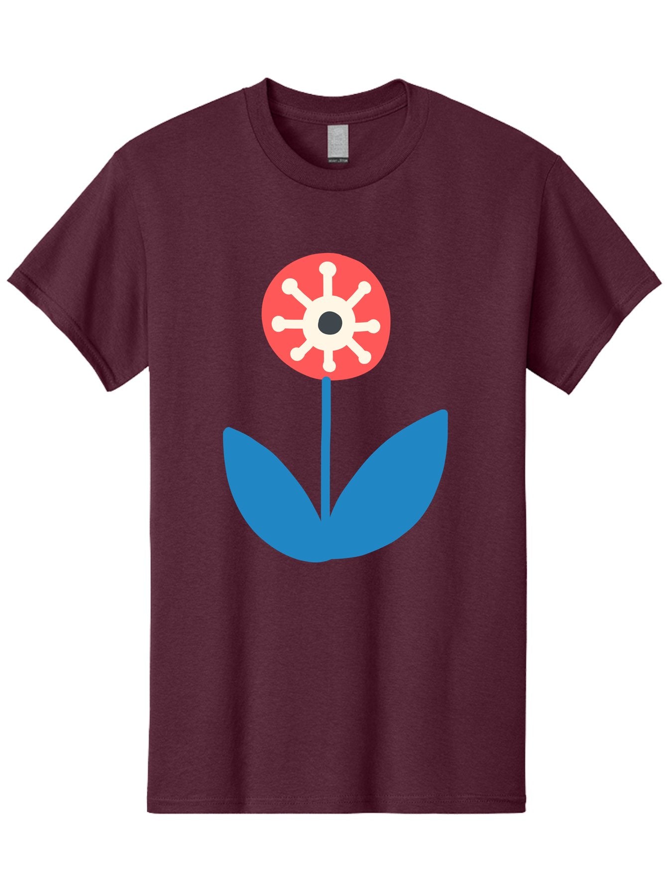 Piranha-Plant Men'S Graphic Tee, 100% Cotton, Comfortable Casual Summer Wear, Machine Washable, Cartoon Flower, Red Bloom, Blue Leaves, White And Black Center, Mushroom Inspired, Video Game Art, Super Mario, Simple Shapes, Bold Colors, Aab773 10