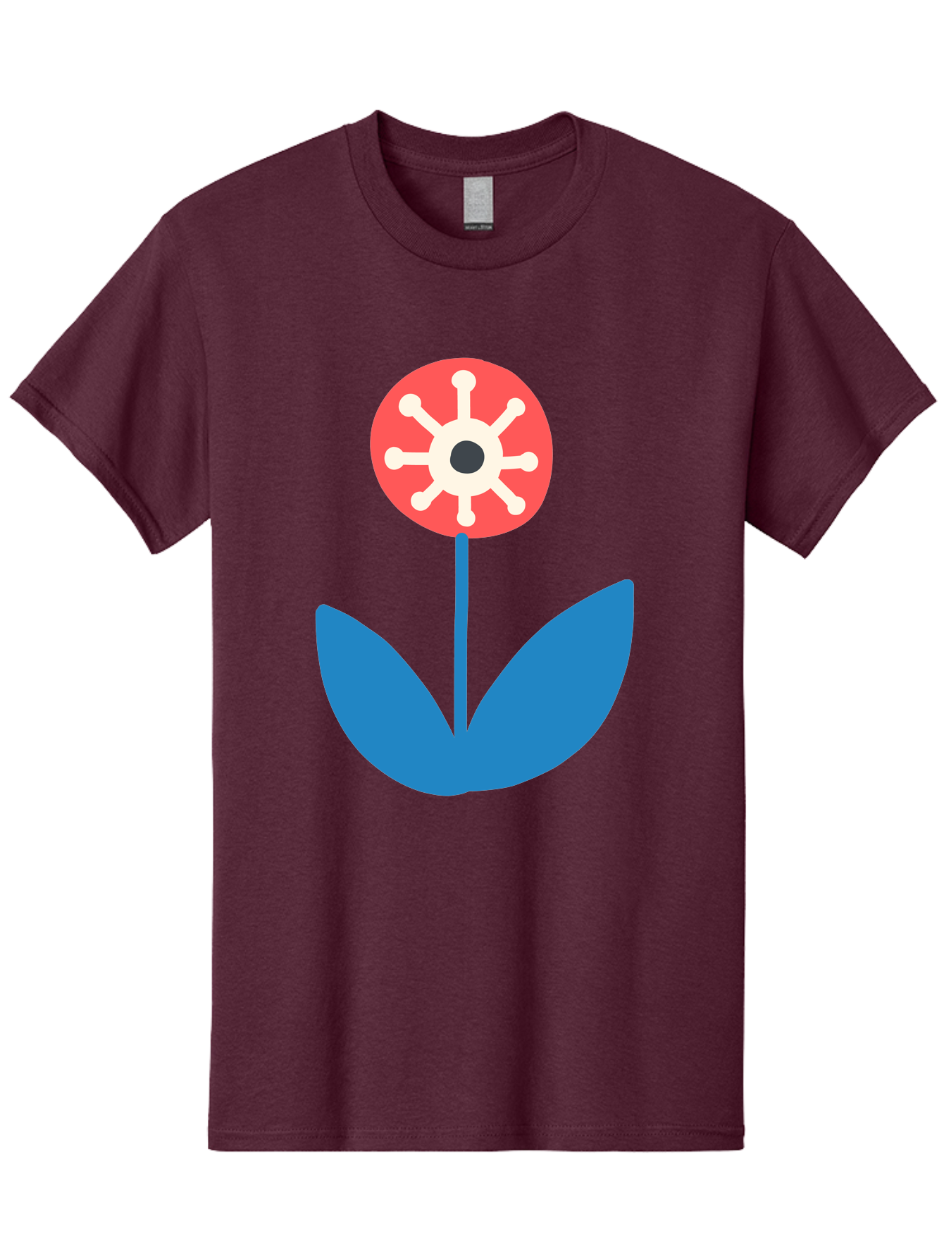 Piranha-Plant Men'S Graphic Tee, 100% Cotton, Comfortable Casual Summer Wear, Machine Washable, Cartoon Flower, Red Bloom, Blue Leaves, White And Black Center, Mushroom Inspired, Video Game Art, Super Mario, Simple Shapes, Bold Colors, Aab773 27