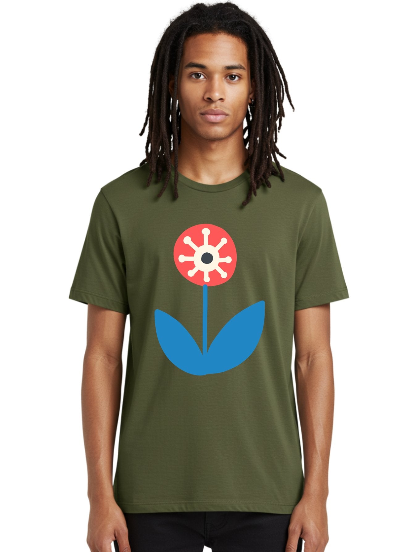 Piranha-Plant Men'S Graphic Tee, 100% Cotton, Comfortable Casual Summer Wear, Machine Washable, Cartoon Flower, Red Bloom, Blue Leaves, White And Black Center, Mushroom Inspired, Video Game Art, Super Mario, Simple Shapes, Bold Colors, Aab773 16