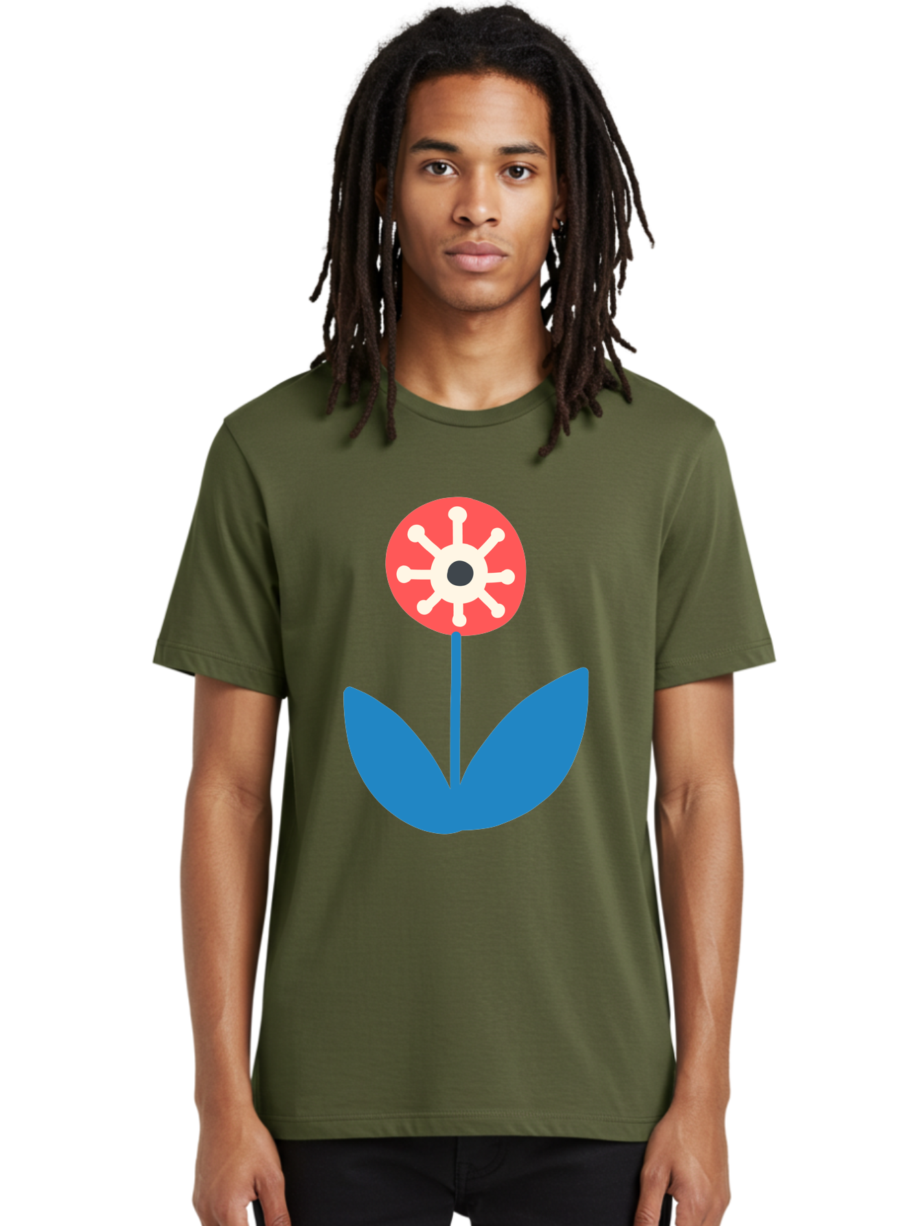Piranha-Plant Men'S Graphic Tee, 100% Cotton, Comfortable Casual Summer Wear, Machine Washable, Cartoon Flower, Red Bloom, Blue Leaves, White And Black Center, Mushroom Inspired, Video Game Art, Super Mario, Simple Shapes, Bold Colors, Aab773 26