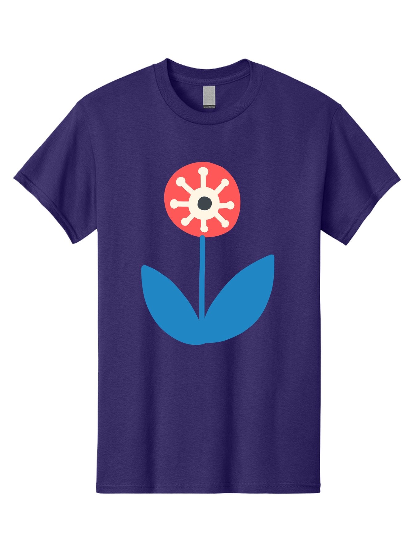 Piranha-Plant Men'S Graphic Tee, 100% Cotton, Comfortable Casual Summer Wear, Machine Washable, Cartoon Flower, Red Bloom, Blue Leaves, White And Black Center, Mushroom Inspired, Video Game Art, Super Mario, Simple Shapes, Bold Colors, Aab773 15