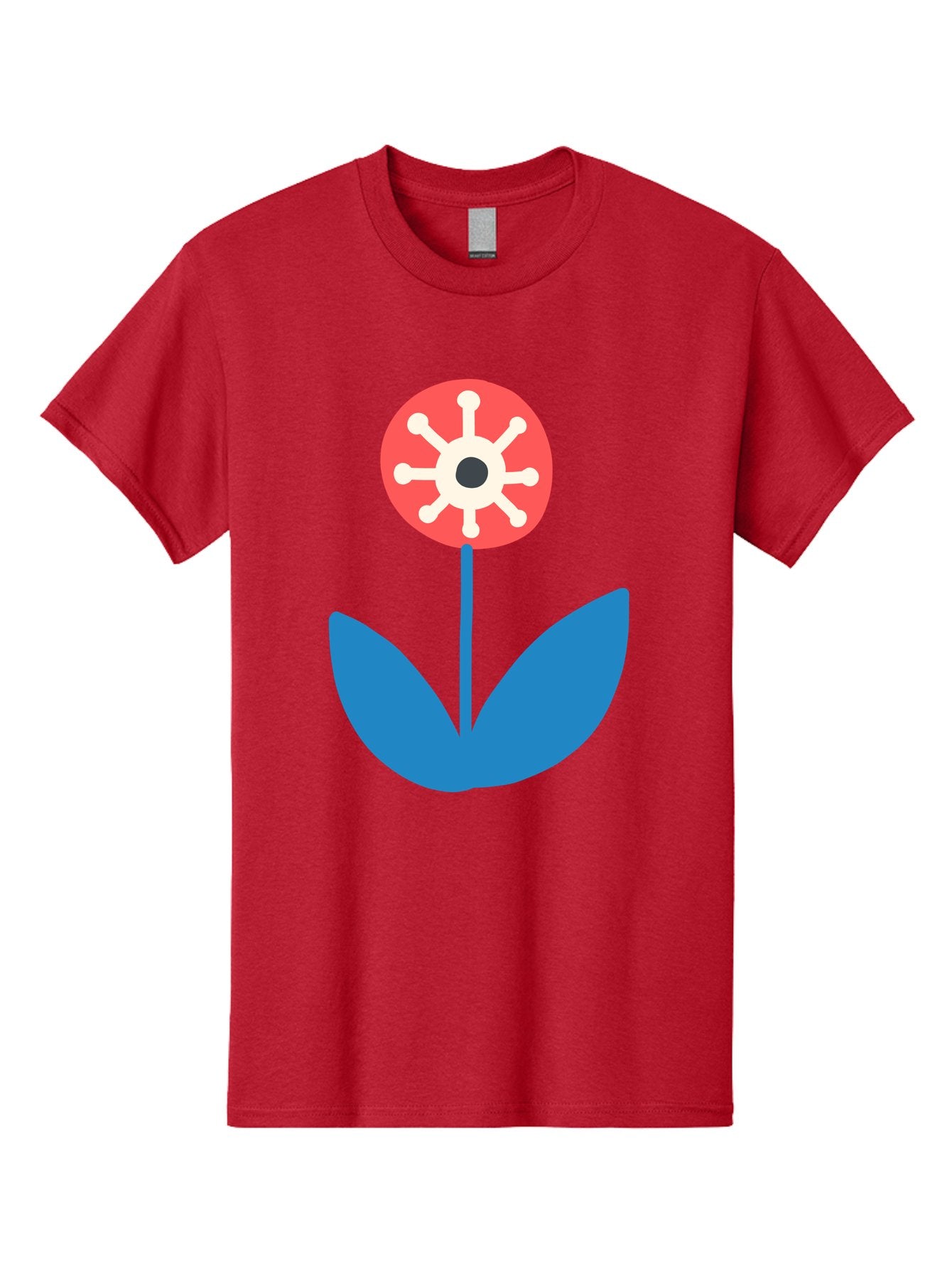 Piranha-Plant Men'S Graphic Tee, 100% Cotton, Comfortable Casual Summer Wear, Machine Washable, Cartoon Flower, Red Bloom, Blue Leaves, White And Black Center, Mushroom Inspired, Video Game Art, Super Mario, Simple Shapes, Bold Colors, Aab773
