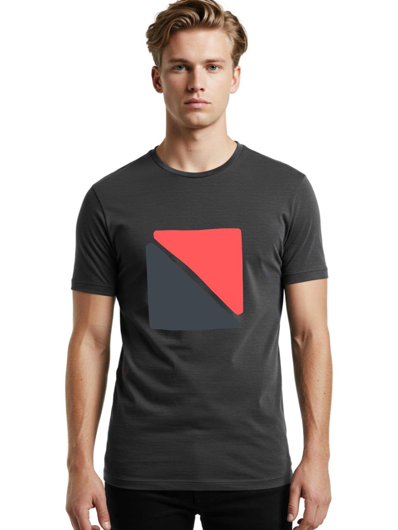 Red-And-Black-Shapes Men'S Graphic Tee, 100% Cotton, Comfortable Casual Summer Wear, Machine Washable, Geometric Shapes, Abstract Design, Red And Black, Modern Art, Minimalist Style, Contrasting Colors, Simple Composition, Digital Art, Aab776 29