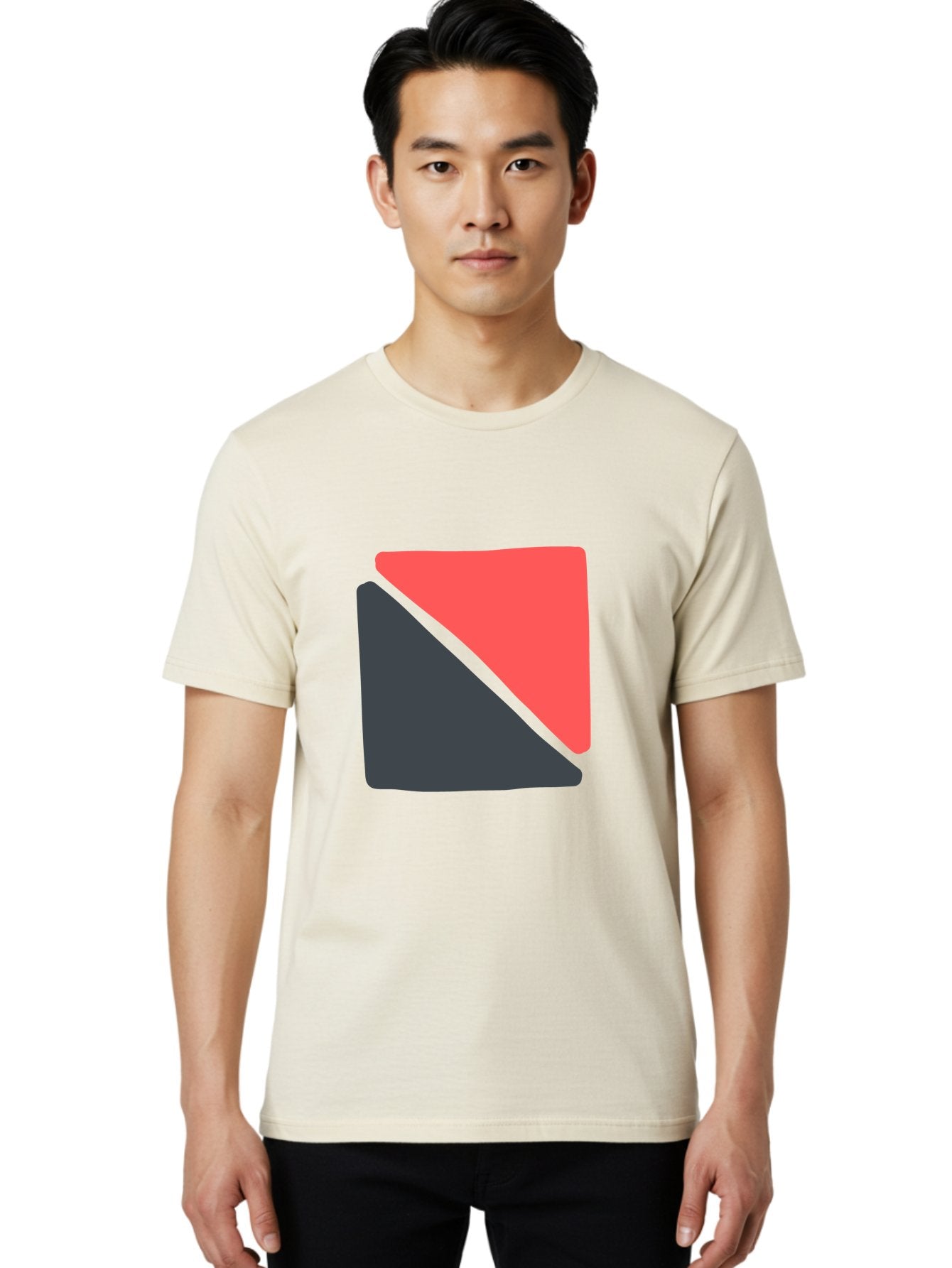 Red-And-Black-Shapes Men'S Graphic Tee, 100% Cotton, Comfortable Casual Summer Wear, Machine Washable, Geometric Shapes, Abstract Design, Red And Black, Modern Art, Minimalist Style, Contrasting Colors, Simple Composition, Digital Art, Aab776 19