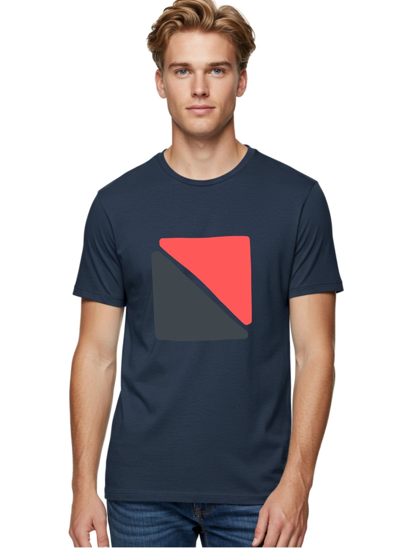 Red-And-Black-Shapes Men'S Graphic Tee, 100% Cotton, Comfortable Casual Summer Wear, Machine Washable, Geometric Shapes, Abstract Design, Red And Black, Modern Art, Minimalist Style, Contrasting Colors, Simple Composition, Digital Art, Aab776 21
