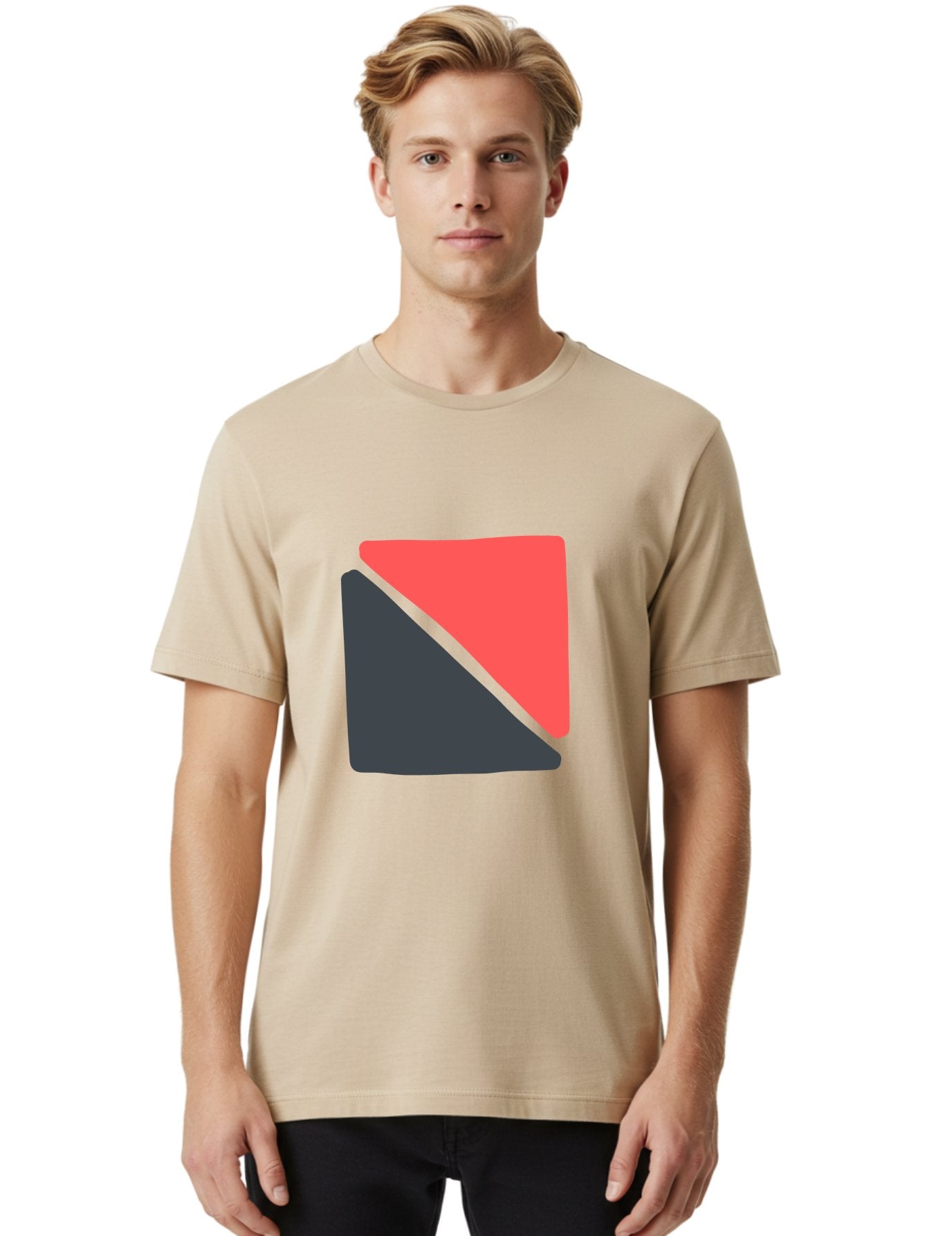 Red-And-Black-Shapes Men'S Graphic Tee, 100% Cotton, Comfortable Casual Summer Wear, Machine Washable, Geometric Shapes, Abstract Design, Red And Black, Modern Art, Minimalist Style, Contrasting Colors, Simple Composition, Digital Art, Aab776 30