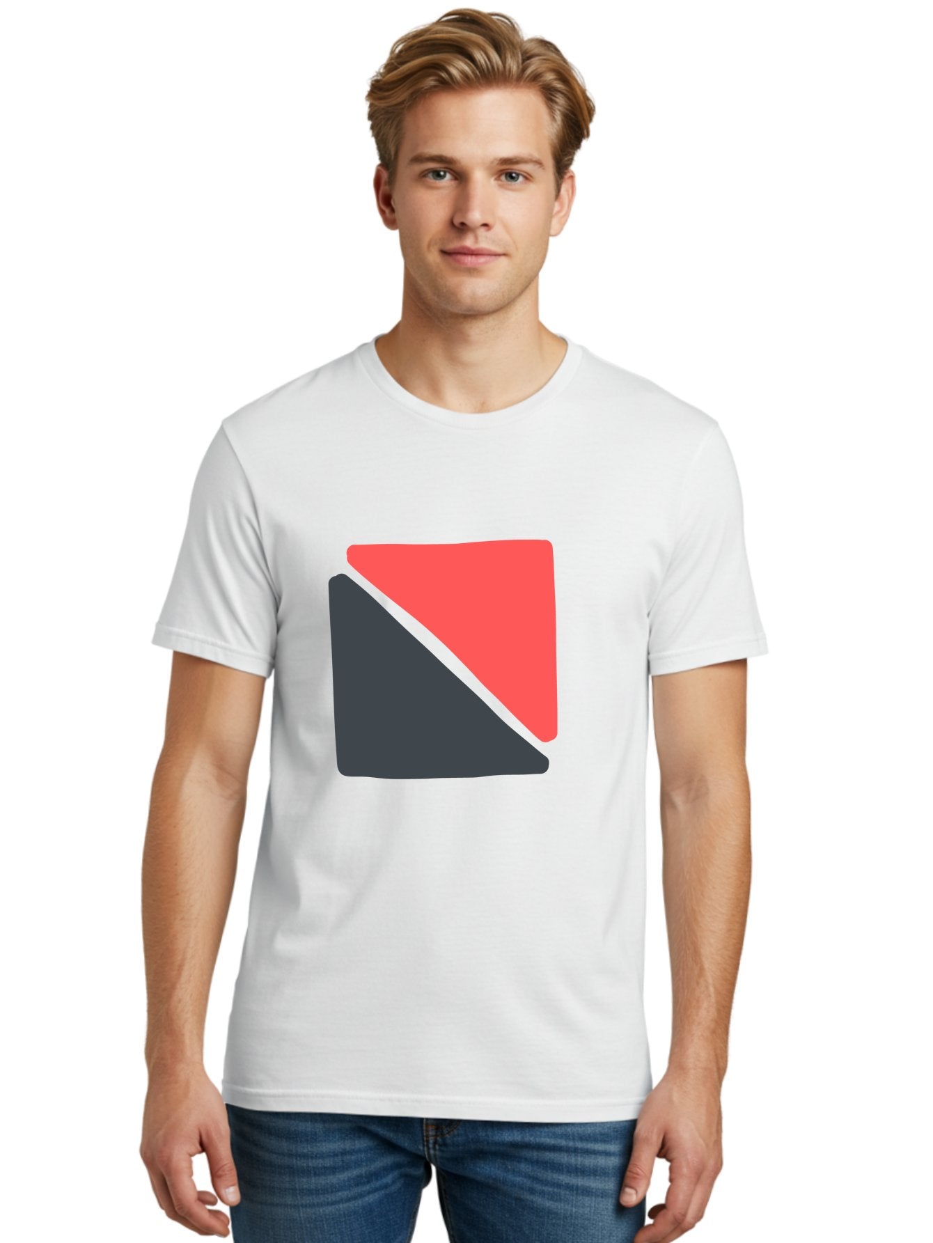 Red-And-Black-Shapes Men'S Graphic Tee, 100% Cotton, Comfortable Casual Summer Wear, Machine Washable, Geometric Shapes, Abstract Design, Red And Black, Modern Art, Minimalist Style, Contrasting Colors, Simple Composition, Digital Art, Aab776 24