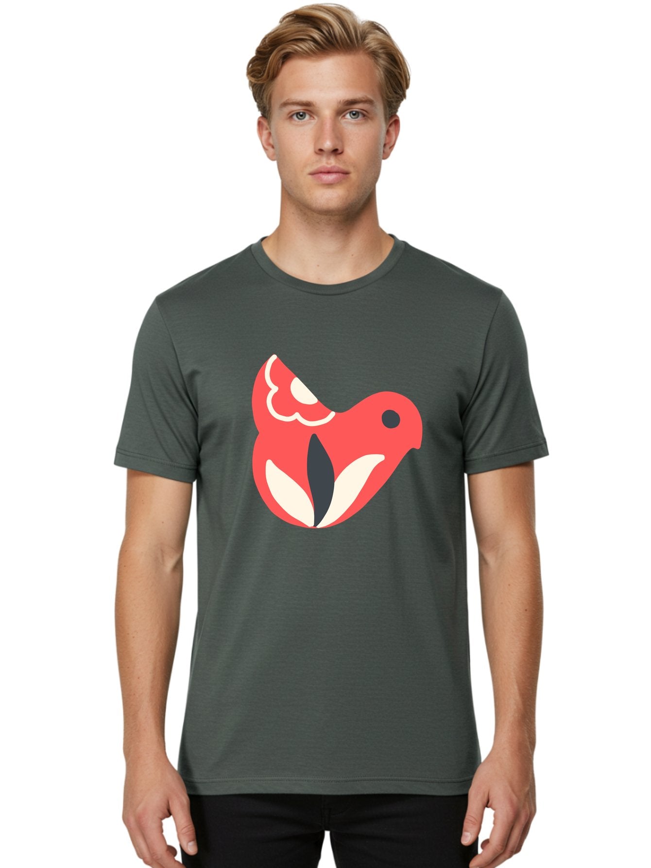 Red-Bird-1 Men'S Graphic Tee, 100% Cotton, Comfortable Casual Summer Wear, Machine Washable, Stylized Bird, Vibrant Red, Minimalist Design, Abstract Bird, Simple Logo, Cartoon Bird, Bird Icon, Modern Bird Graphic, Simple Bird Illustration, Aab778 24