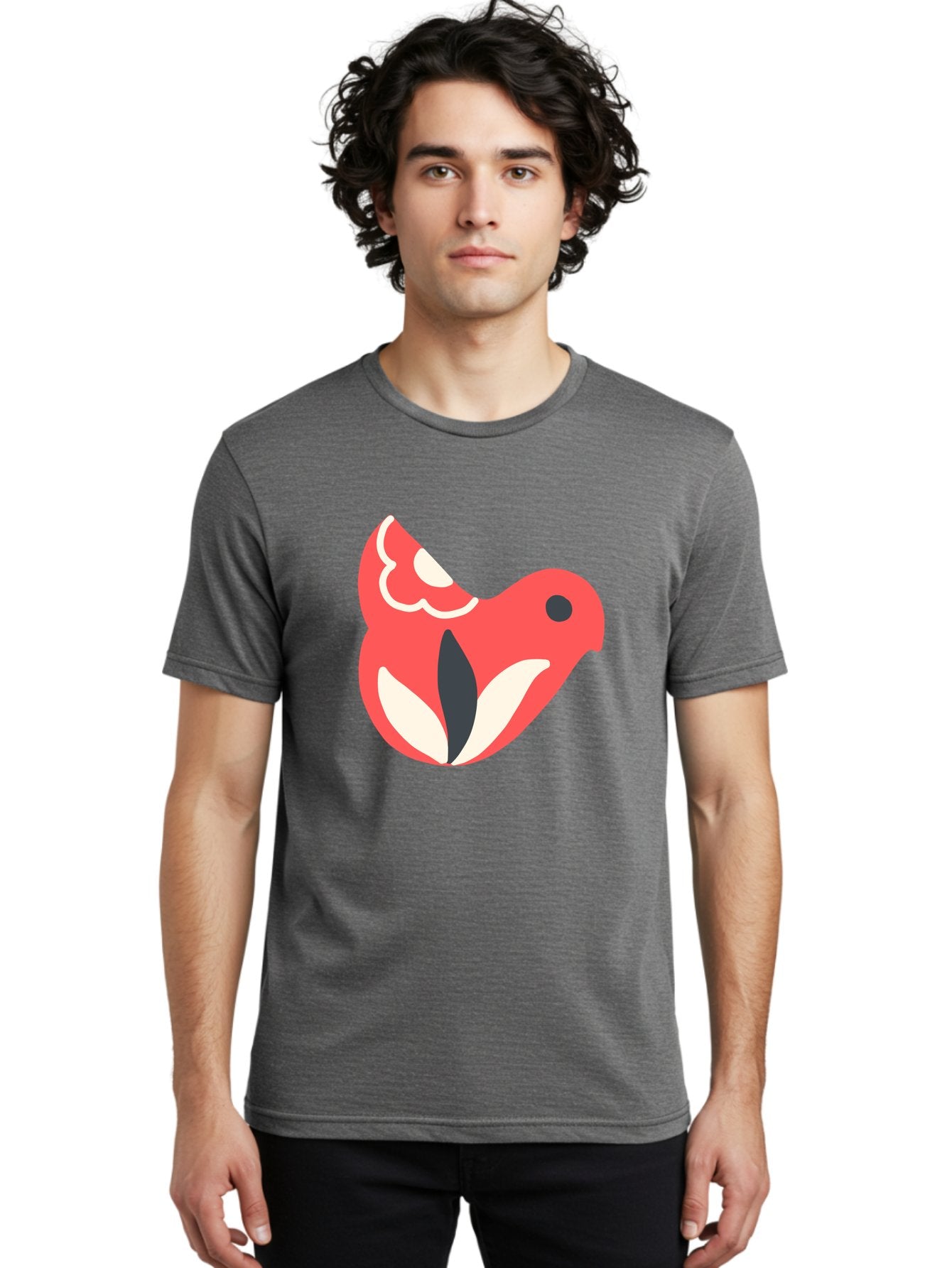 Red-Bird-1 Men'S Graphic Tee, 100% Cotton, Comfortable Casual Summer Wear, Machine Washable, Stylized Bird, Vibrant Red, Minimalist Design, Abstract Bird, Simple Logo, Cartoon Bird, Bird Icon, Modern Bird Graphic, Simple Bird Illustration, Aab778 25