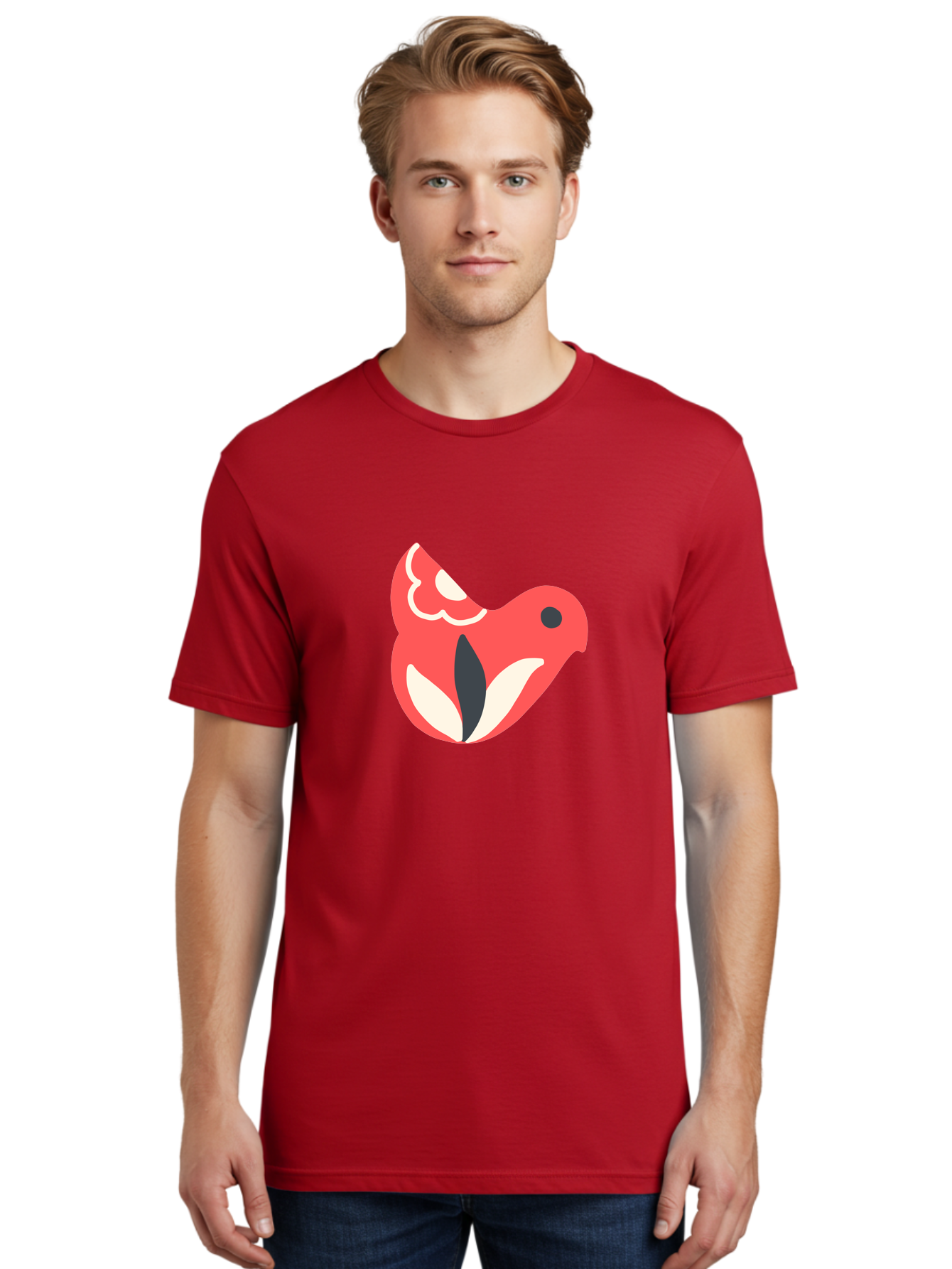 Red-Bird-1 Men'S Graphic Tee, 100% Cotton, Comfortable Casual Summer Wear, Machine Washable, Stylized Bird, Vibrant Red, Minimalist Design, Abstract Bird, Simple Logo, Cartoon Bird, Bird Icon, Modern Bird Graphic, Simple Bird Illustration, Aab778