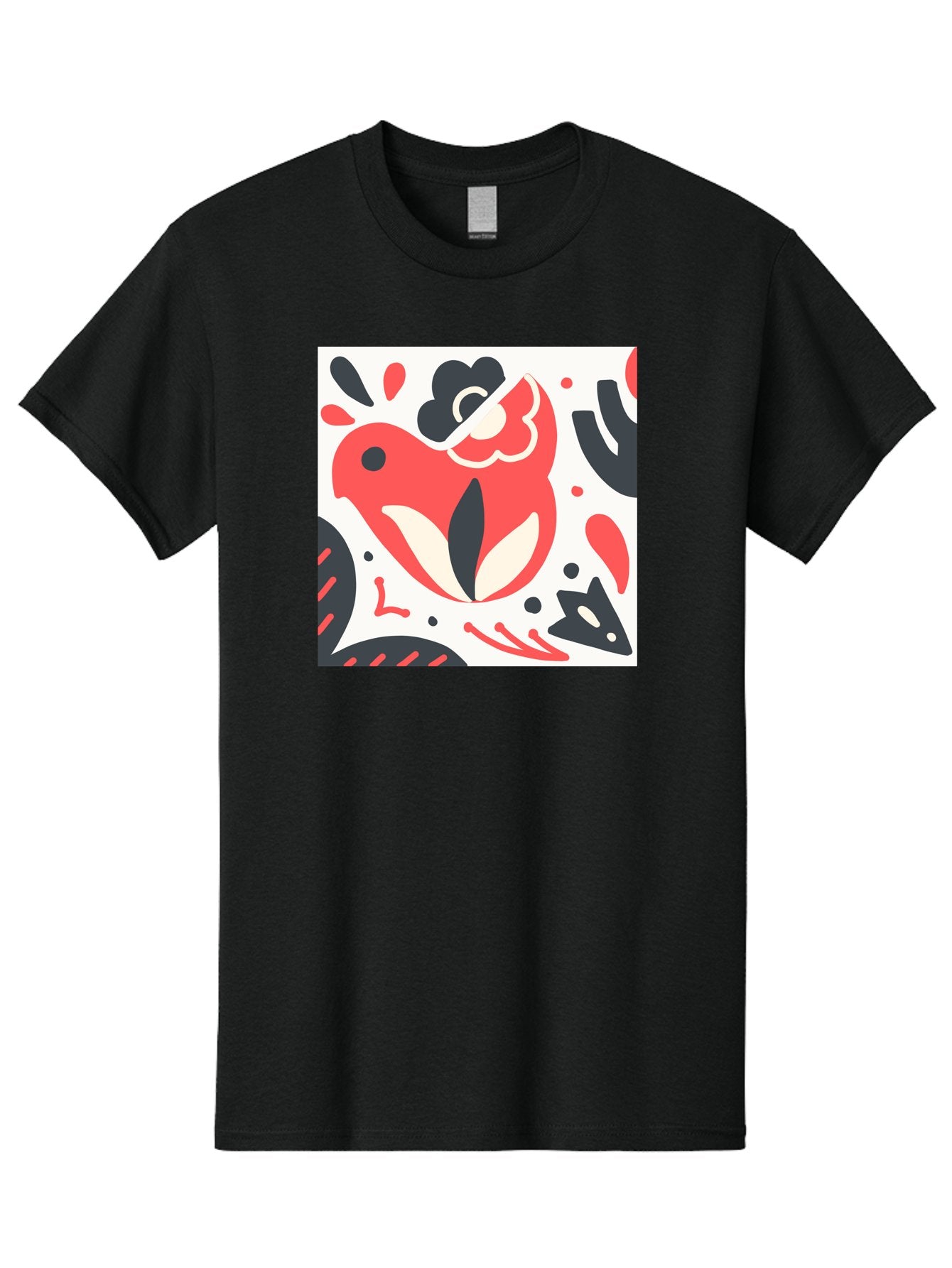 Red-Bird Men'S Graphic Tee, 100% Cotton, Comfortable Casual Summer Wear, Machine Washable, Stylized Fish Illustration, Abstract Shapes, Red And Black Accents, Modern Design, Artistic Expression, Creative Graphics, Bold Colors, Whimsical Art Aab779 13