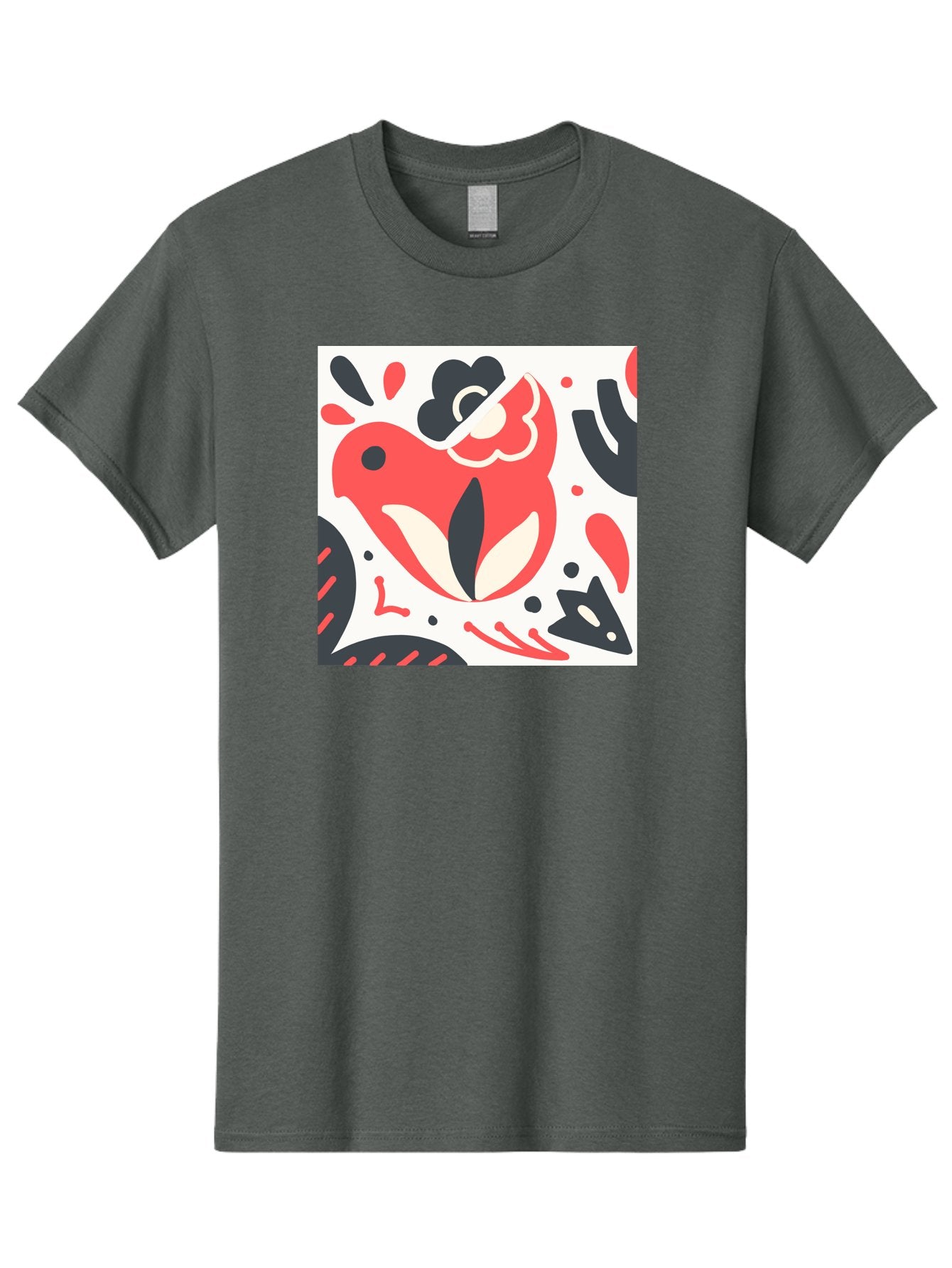 Red-Bird Men'S Graphic Tee, 100% Cotton, Comfortable Casual Summer Wear, Machine Washable, Stylized Fish Illustration, Abstract Shapes, Red And Black Accents, Modern Design, Artistic Expression, Creative Graphics, Bold Colors, Whimsical Art Aab779 3
