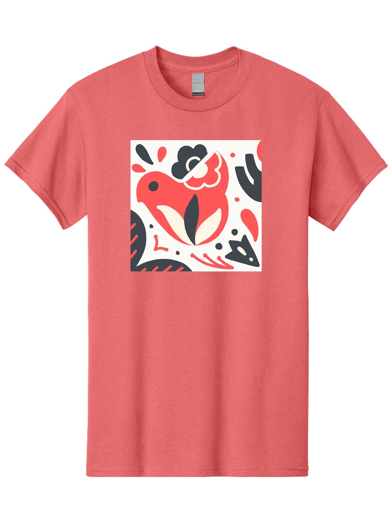 Red-Bird Men'S Graphic Tee, 100% Cotton, Comfortable Casual Summer Wear, Machine Washable, Stylized Fish Illustration, Abstract Shapes, Red And Black Accents, Modern Design, Artistic Expression, Creative Graphics, Bold Colors, Whimsical Art Aab779 5