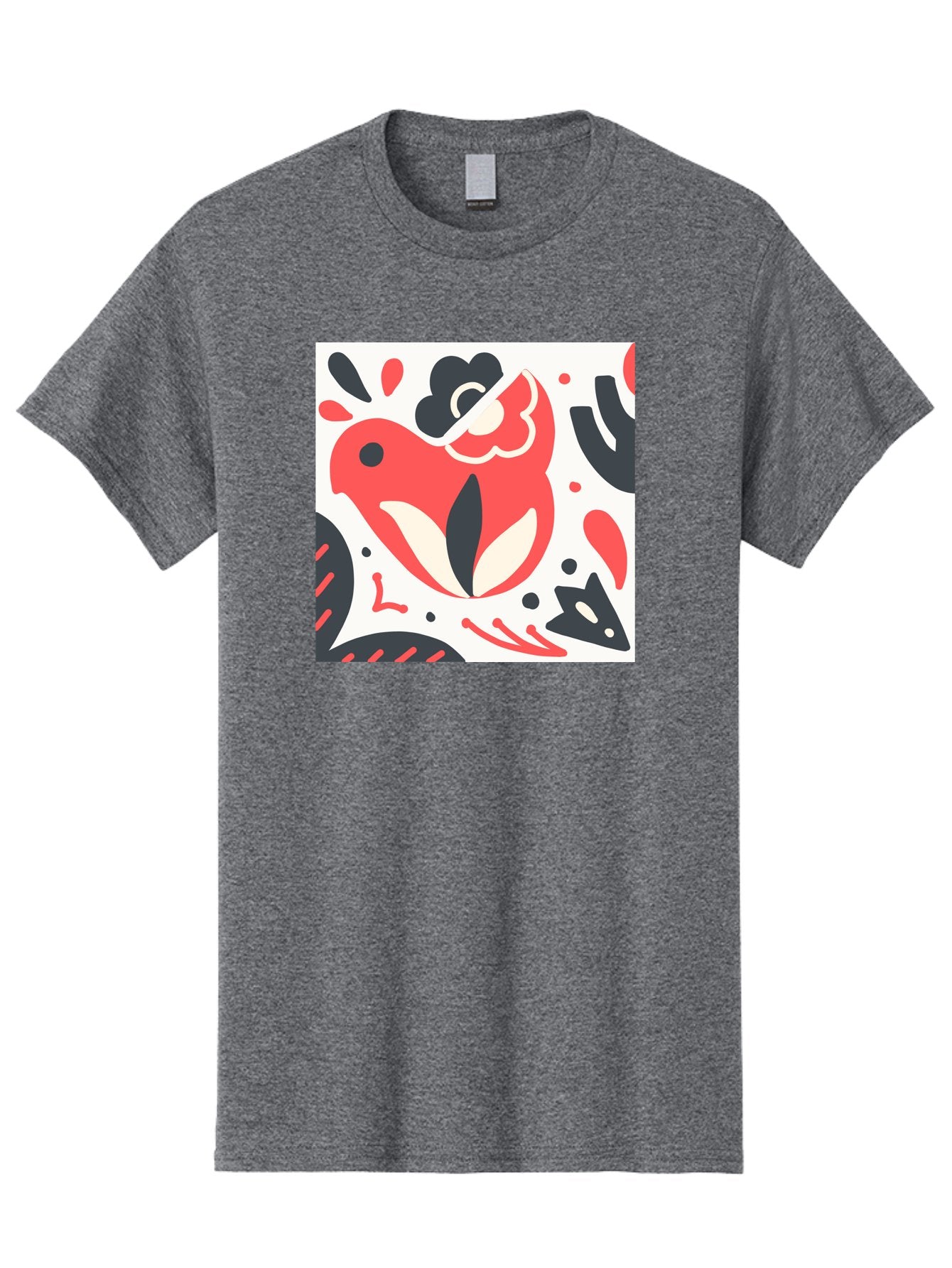Red-Bird Men'S Graphic Tee, 100% Cotton, Comfortable Casual Summer Wear, Machine Washable, Stylized Fish Illustration, Abstract Shapes, Red And Black Accents, Modern Design, Artistic Expression, Creative Graphics, Bold Colors, Whimsical Art Aab779 10