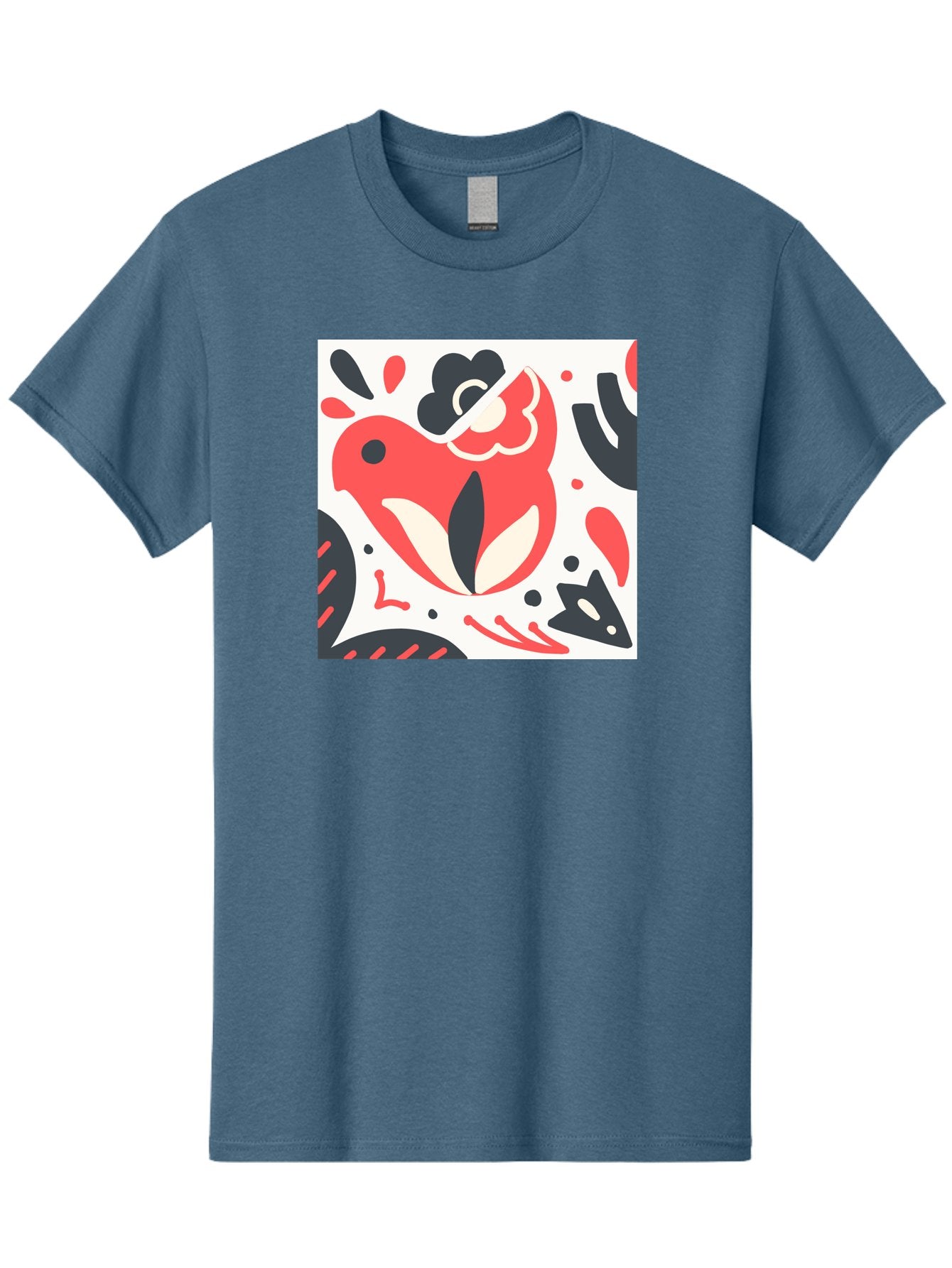 Red-Bird Men'S Graphic Tee, 100% Cotton, Comfortable Casual Summer Wear, Machine Washable, Stylized Fish Illustration, Abstract Shapes, Red And Black Accents, Modern Design, Artistic Expression, Creative Graphics, Bold Colors, Whimsical Art Aab779 6