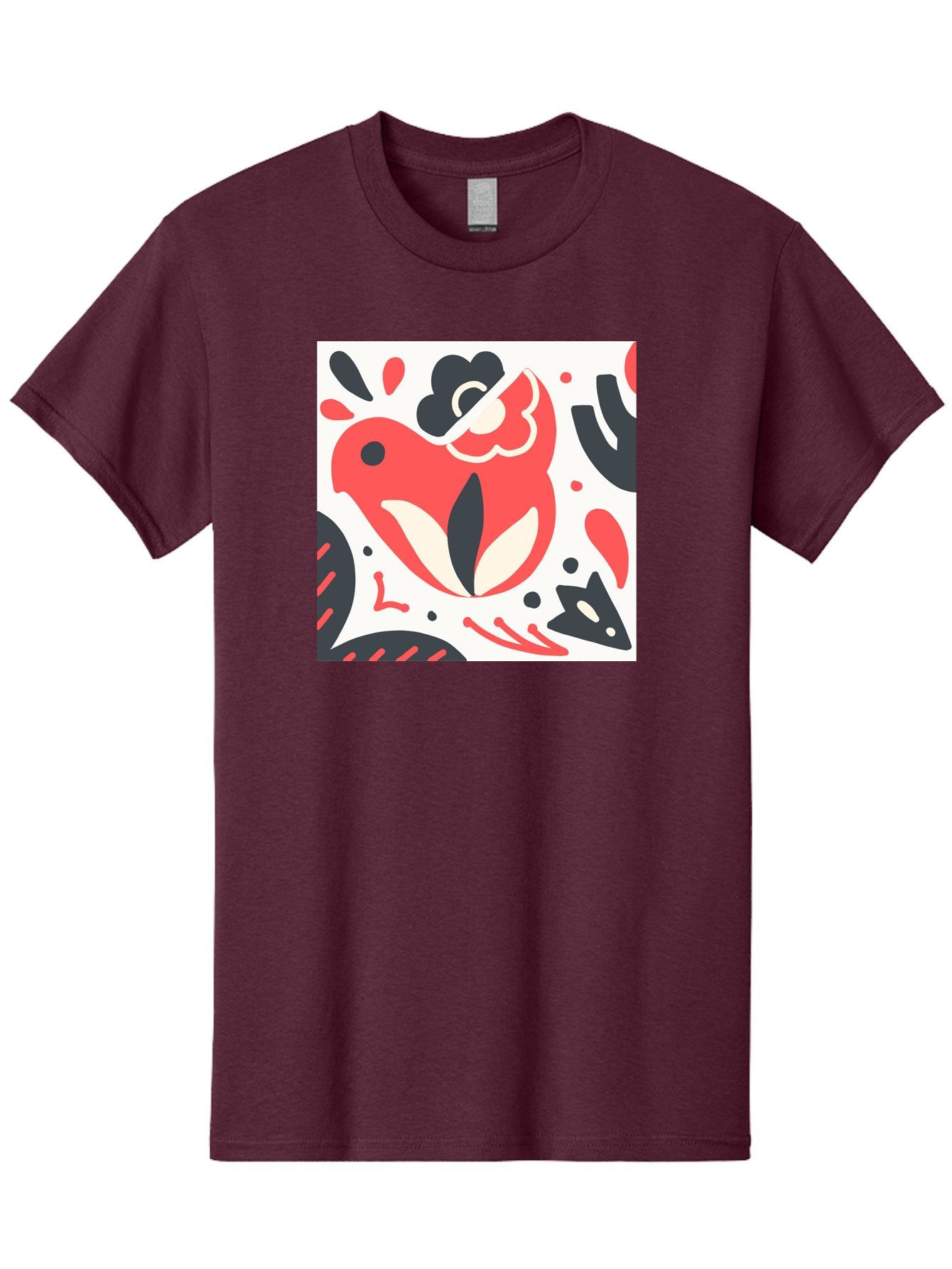 Red-Bird Men'S Graphic Tee, 100% Cotton, Comfortable Casual Summer Wear, Machine Washable, Stylized Fish Illustration, Abstract Shapes, Red And Black Accents, Modern Design, Artistic Expression, Creative Graphics, Bold Colors, Whimsical Art Aab779 14