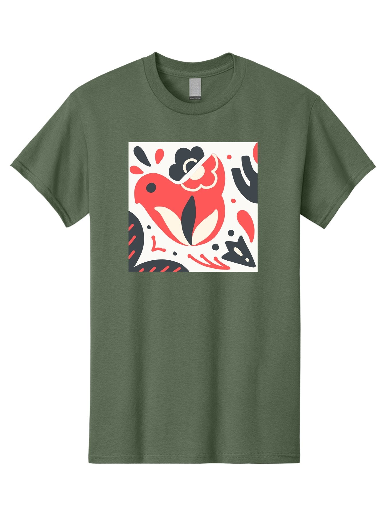 Red-Bird Men'S Graphic Tee, 100% Cotton, Comfortable Casual Summer Wear, Machine Washable, Stylized Fish Illustration, Abstract Shapes, Red And Black Accents, Modern Design, Artistic Expression, Creative Graphics, Bold Colors, Whimsical Art Aab779 9