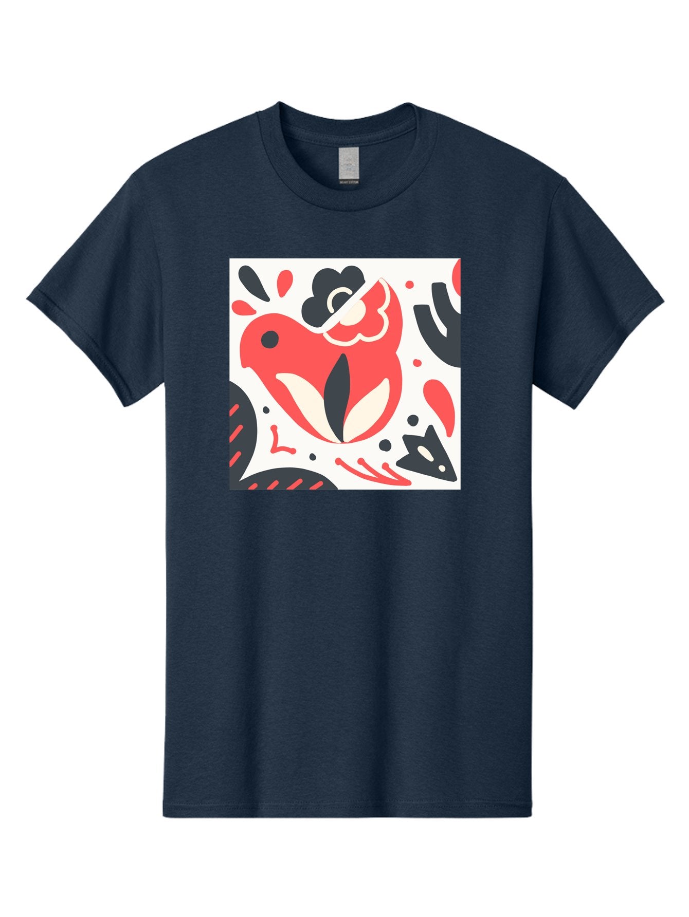 Red-Bird Men'S Graphic Tee, 100% Cotton, Comfortable Casual Summer Wear, Machine Washable, Stylized Fish Illustration, Abstract Shapes, Red And Black Accents, Modern Design, Artistic Expression, Creative Graphics, Bold Colors, Whimsical Art Aab779 15