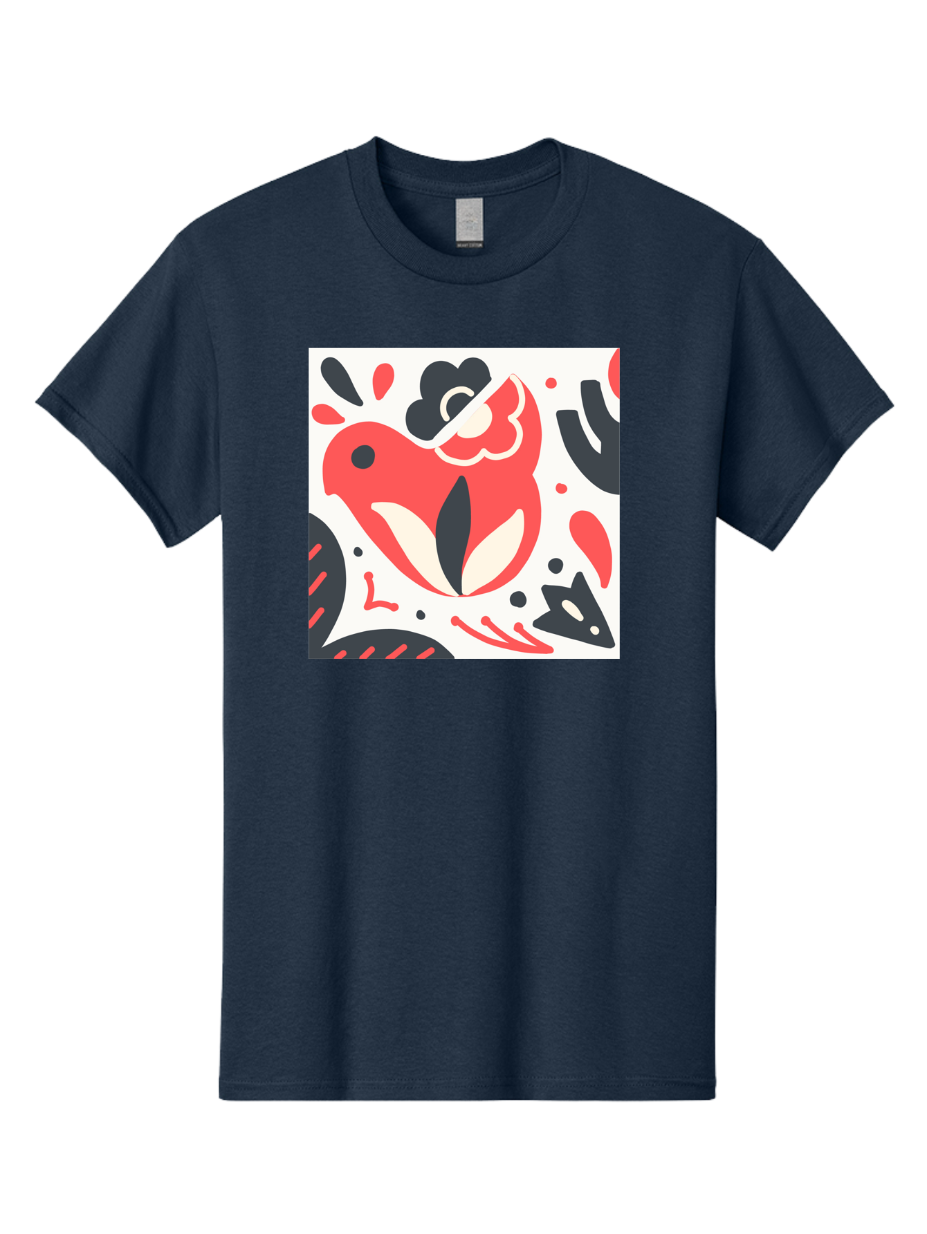 Red-Bird Men'S Graphic Tee, 100% Cotton, Comfortable Casual Summer Wear, Machine Washable, Stylized Fish Illustration, Abstract Shapes, Red And Black Accents, Modern Design, Artistic Expression, Creative Graphics, Bold Colors, Whimsical Art Aab779