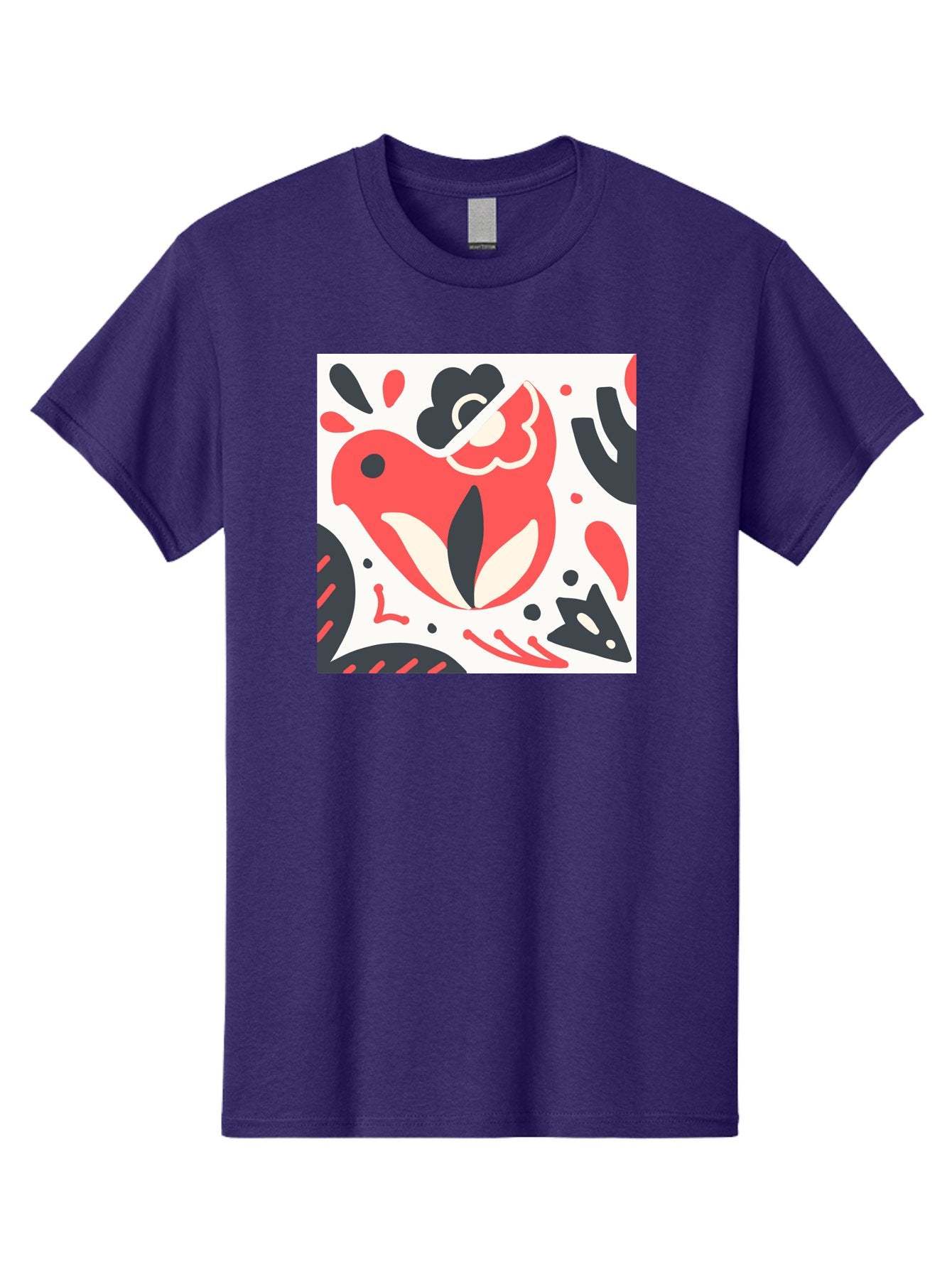 Red-Bird Men'S Graphic Tee, 100% Cotton, Comfortable Casual Summer Wear, Machine Washable, Stylized Fish Illustration, Abstract Shapes, Red And Black Accents, Modern Design, Artistic Expression, Creative Graphics, Bold Colors, Whimsical Art Aab779 11