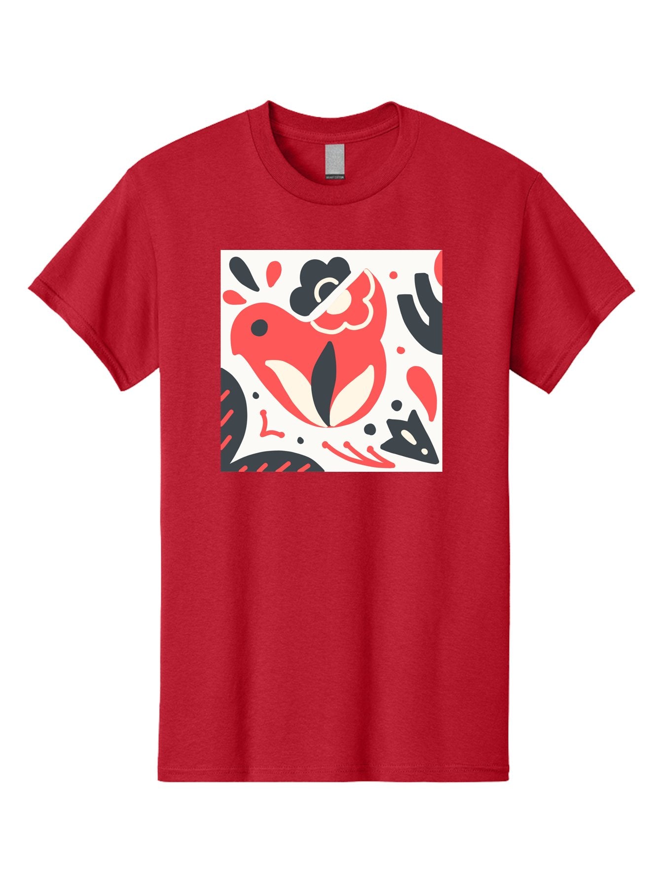 Red-Bird Men'S Graphic Tee, 100% Cotton, Comfortable Casual Summer Wear, Machine Washable, Stylized Fish Illustration, Abstract Shapes, Red And Black Accents, Modern Design, Artistic Expression, Creative Graphics, Bold Colors, Whimsical Art Aab779 8