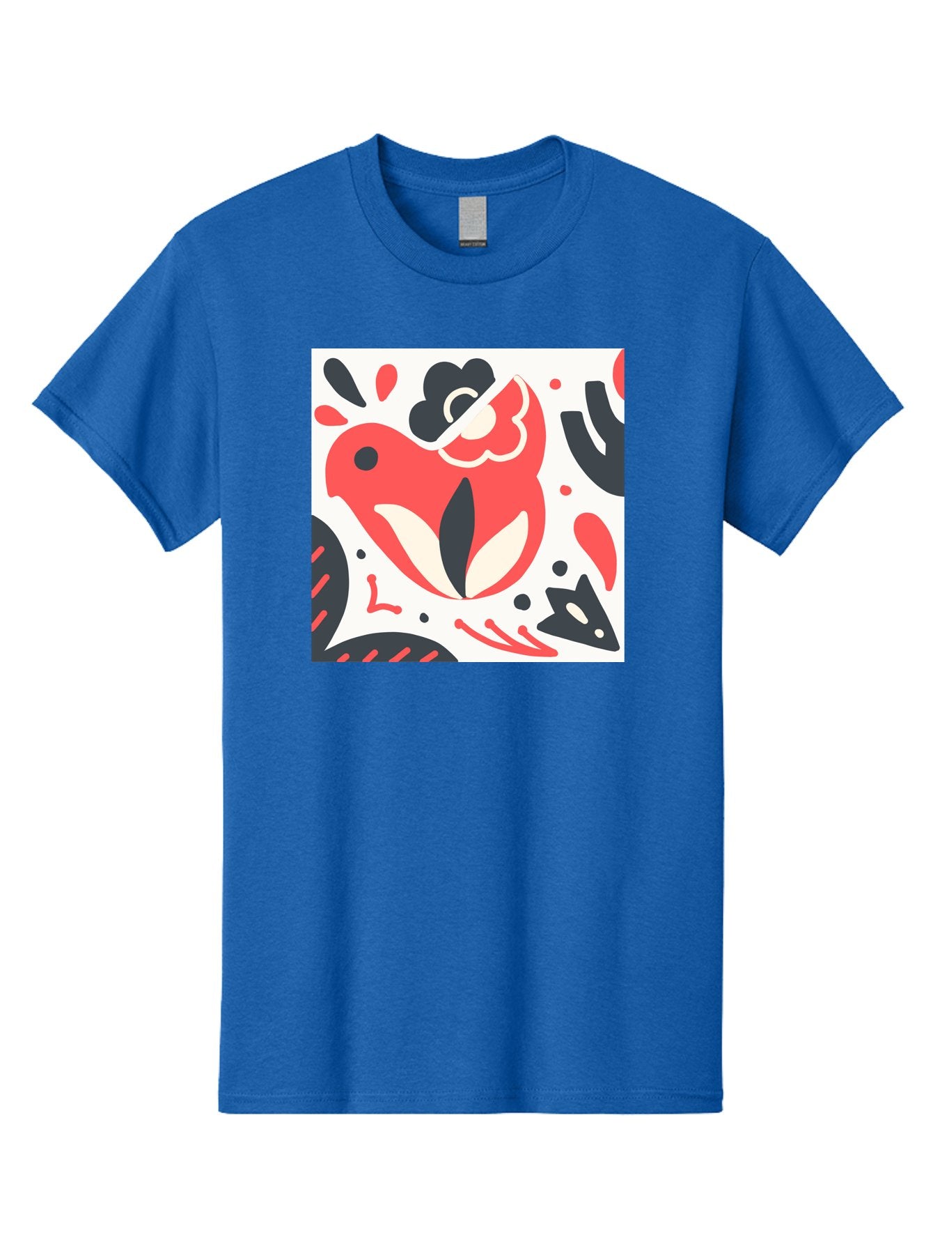 Red-Bird Men'S Graphic Tee, 100% Cotton, Comfortable Casual Summer Wear, Machine Washable, Stylized Fish Illustration, Abstract Shapes, Red And Black Accents, Modern Design, Artistic Expression, Creative Graphics, Bold Colors, Whimsical Art Aab779 7