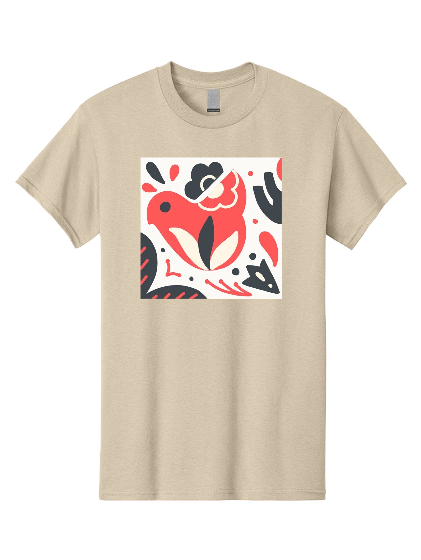 Red-Bird Men'S Graphic Tee, 100% Cotton, Comfortable Casual Summer Wear, Machine Washable, Stylized Fish Illustration, Abstract Shapes, Red And Black Accents, Modern Design, Artistic Expression, Creative Graphics, Bold Colors, Whimsical Art Aab779 4