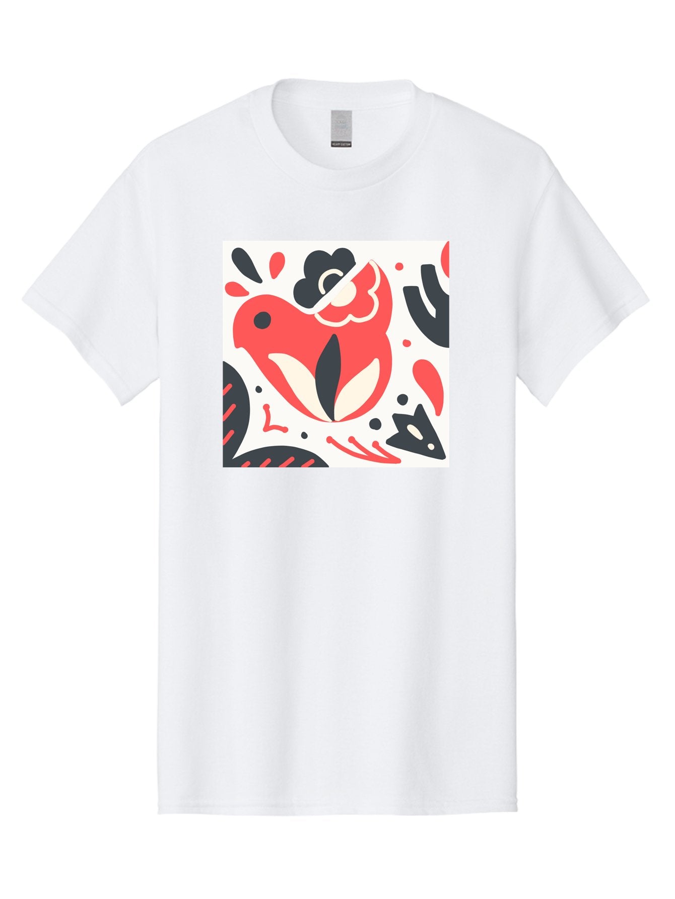 Red-Bird Men'S Graphic Tee, 100% Cotton, Comfortable Casual Summer Wear, Machine Washable, Stylized Fish Illustration, Abstract Shapes, Red And Black Accents, Modern Design, Artistic Expression, Creative Graphics, Bold Colors, Whimsical Art Aab779 12