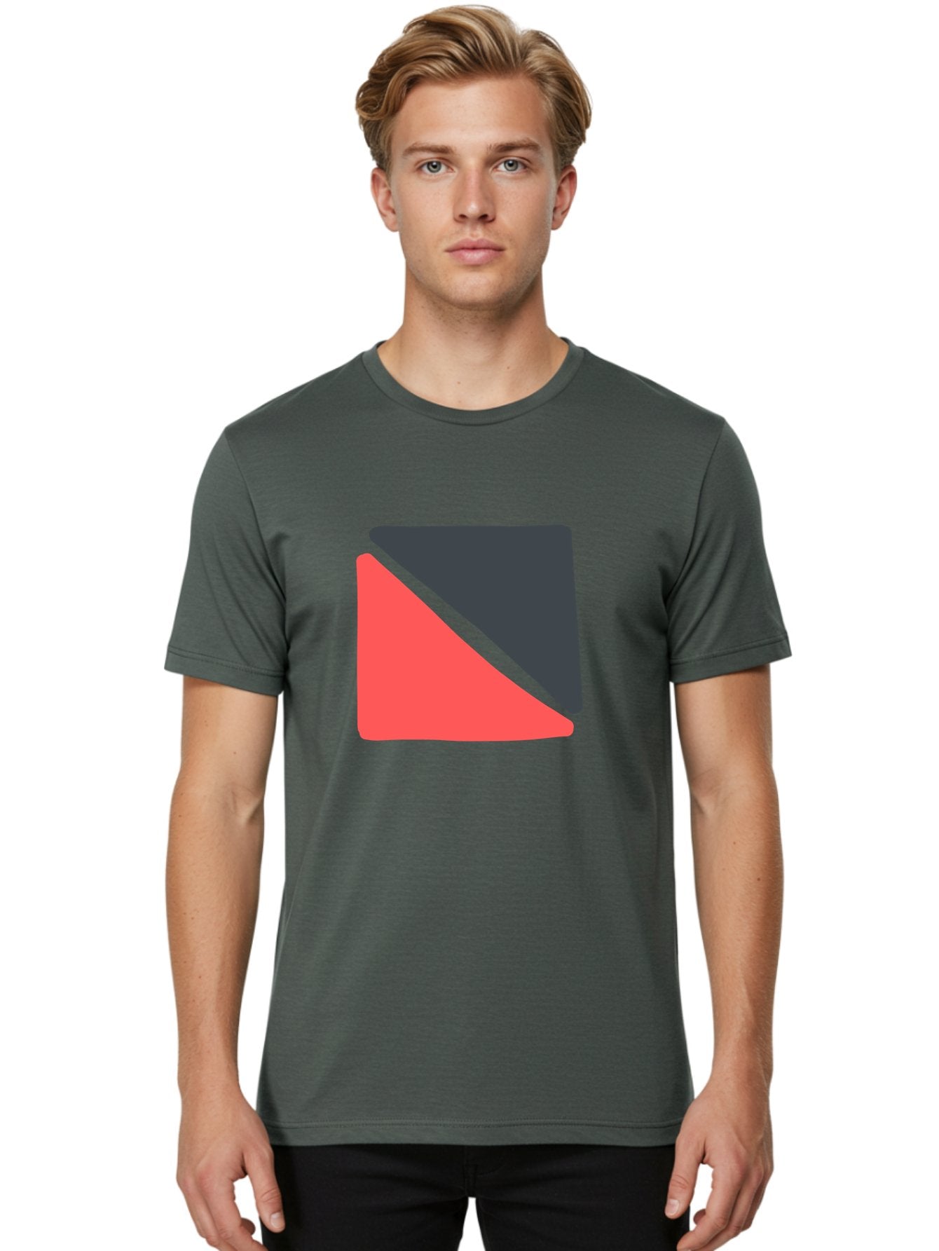 Red-Black-Square Men'S Graphic Tee, 100% Cotton, Comfortable Casual Summer Wear, Machine Washable, Abstract Geometric Shape, Red And Black Trapezoid, Modern Design Elements, Graphic Design Inspiration, Bold Color Combination, Minimalist Art Aab780 23