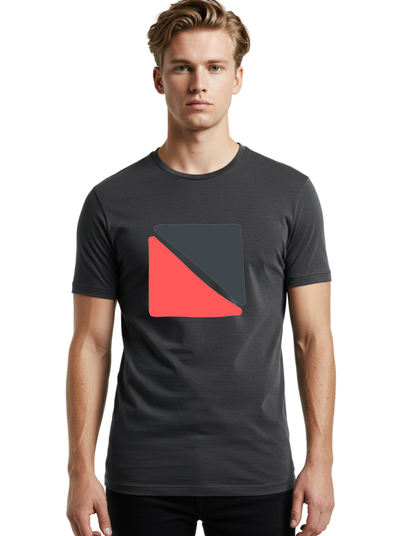 Red-Black-Square Men'S Graphic Tee, 100% Cotton, Comfortable Casual Summer Wear, Machine Washable, Abstract Geometric Shape, Red And Black Trapezoid, Modern Design Elements, Graphic Design Inspiration, Bold Color Combination, Minimalist Art Aab780 24