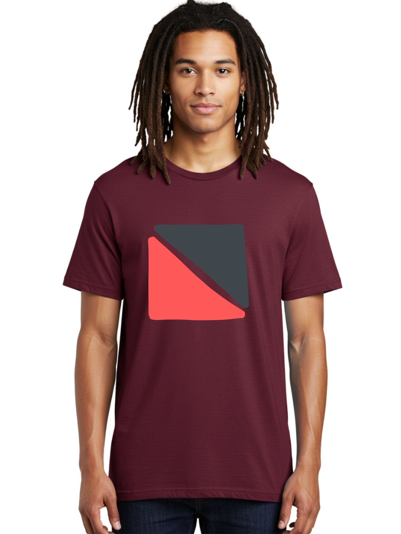Red-Black-Square Men'S Graphic Tee, 100% Cotton, Comfortable Casual Summer Wear, Machine Washable, Abstract Geometric Shape, Red And Black Trapezoid, Modern Design Elements, Graphic Design Inspiration, Bold Color Combination, Minimalist Art Aab780 17