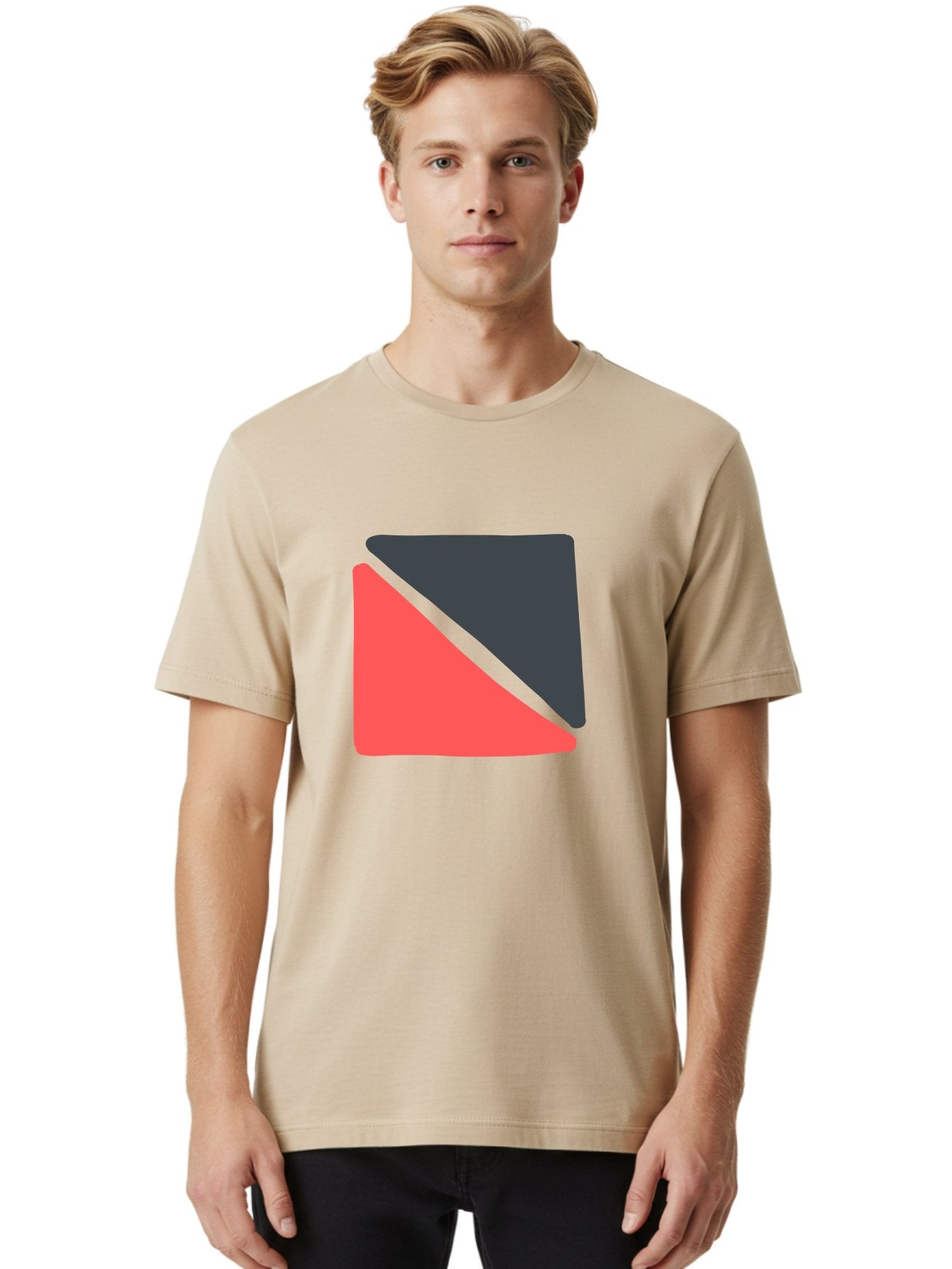 Red-Black-Square Men'S Graphic Tee, 100% Cotton, Comfortable Casual Summer Wear, Machine Washable, Abstract Geometric Shape, Red And Black Trapezoid, Modern Design Elements, Graphic Design Inspiration, Bold Color Combination, Minimalist Art Aab780 28