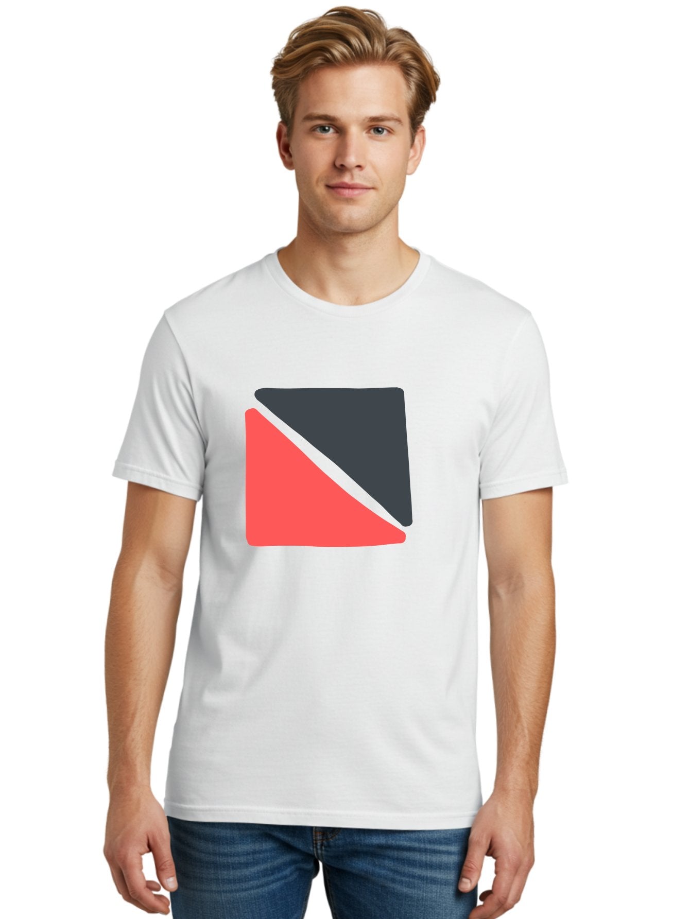 Red-Black-Square Men'S Graphic Tee, 100% Cotton, Comfortable Casual Summer Wear, Machine Washable, Abstract Geometric Shape, Red And Black Trapezoid, Modern Design Elements, Graphic Design Inspiration, Bold Color Combination, Minimalist Art Aab780 25