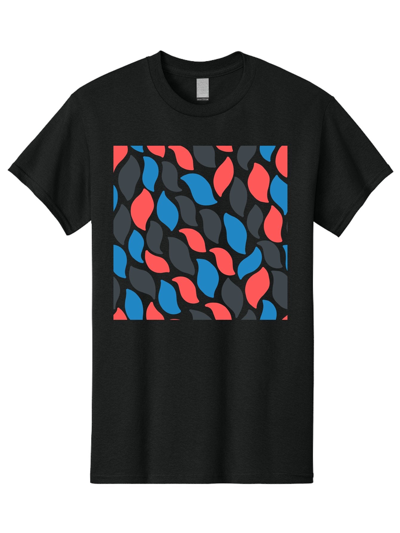 Red-Blue-Black-Leaves Men'S Graphic Tee, 100% Cotton, Comfortable Casual Summer Wear, Machine Washable, Colorful Leaf Pattern, Abstract Design, Red Blue Black Leaves, Vibrant Colors, Modern Art, Leaf Motif, Graphic Design, Creative Pattern, Aab781 15