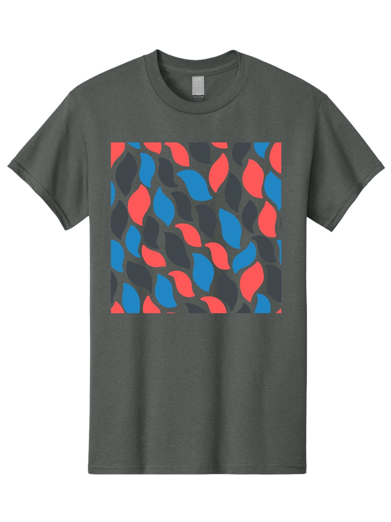 Red-Blue-Black-Leaves Men'S Graphic Tee, 100% Cotton, Comfortable Casual Summer Wear, Machine Washable, Colorful Leaf Pattern, Abstract Design, Red Blue Black Leaves, Vibrant Colors, Modern Art, Leaf Motif, Graphic Design, Creative Pattern, Aab781 4