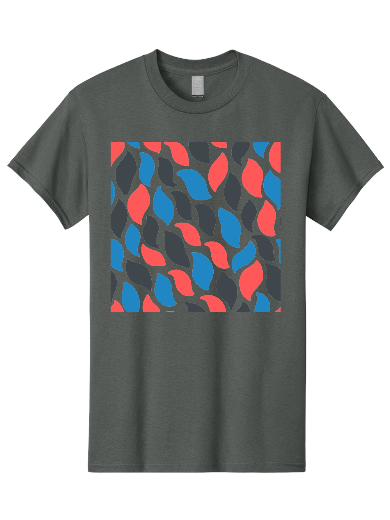 Red-Blue-Black-Leaves Men'S Graphic Tee, 100% Cotton, Comfortable Casual Summer Wear, Machine Washable, Colorful Leaf Pattern, Abstract Design, Red Blue Black Leaves, Vibrant Colors, Modern Art, Leaf Motif, Graphic Design, Creative Pattern, Aab781 23