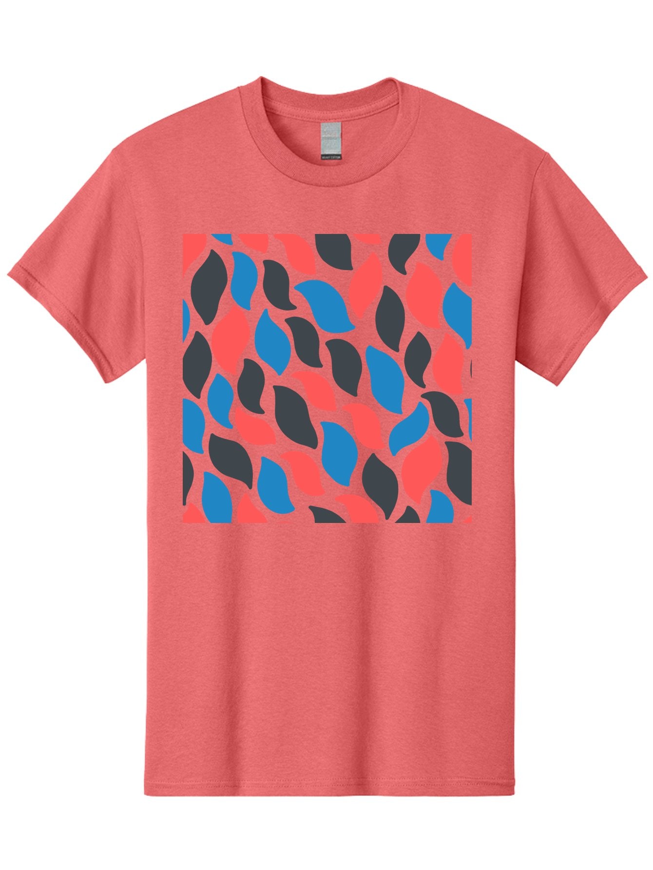 Red-Blue-Black-Leaves Men'S Graphic Tee, 100% Cotton, Comfortable Casual Summer Wear, Machine Washable, Colorful Leaf Pattern, Abstract Design, Red Blue Black Leaves, Vibrant Colors, Modern Art, Leaf Motif, Graphic Design, Creative Pattern, Aab781 9