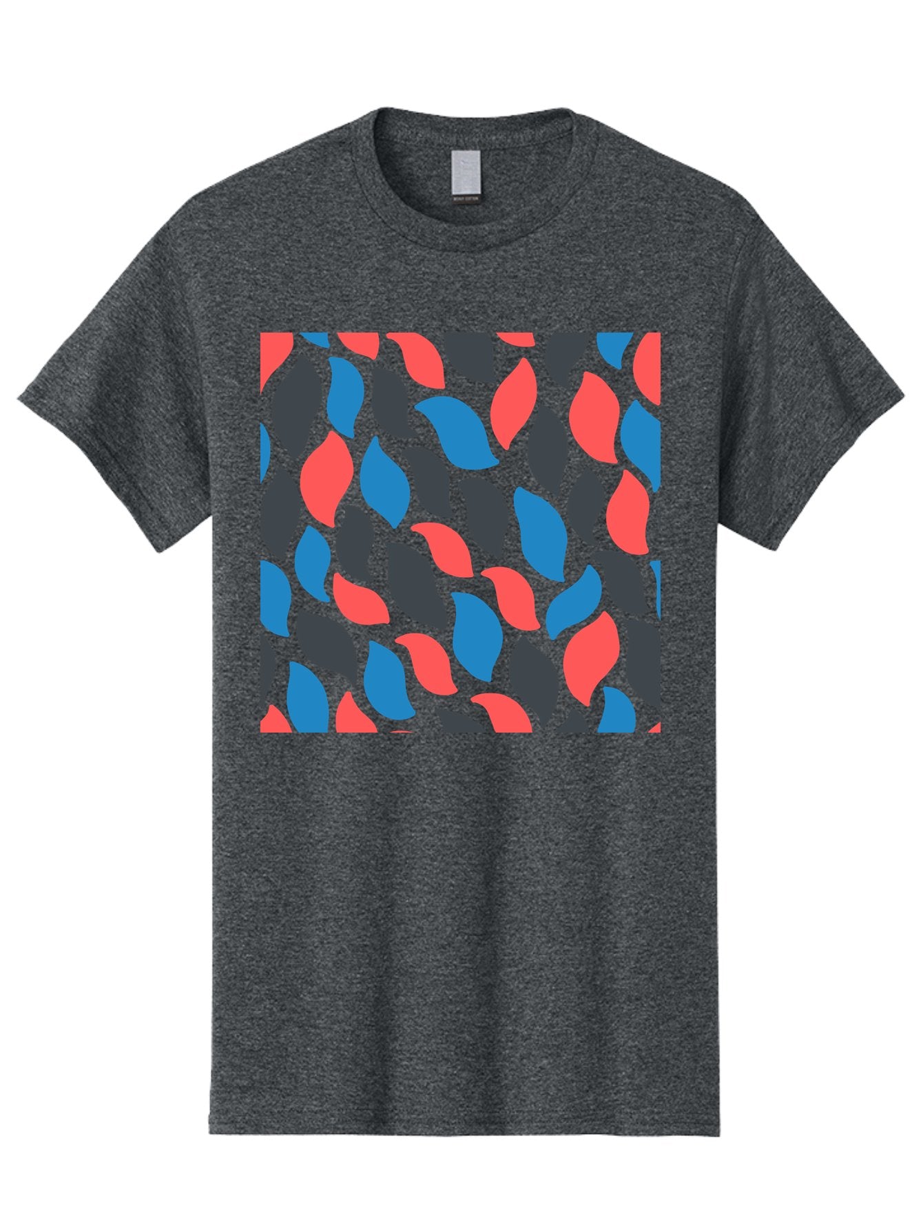 Red-Blue-Black-Leaves Men'S Graphic Tee, 100% Cotton, Comfortable Casual Summer Wear, Machine Washable, Colorful Leaf Pattern, Abstract Design, Red Blue Black Leaves, Vibrant Colors, Modern Art, Leaf Motif, Graphic Design, Creative Pattern, Aab781 7
