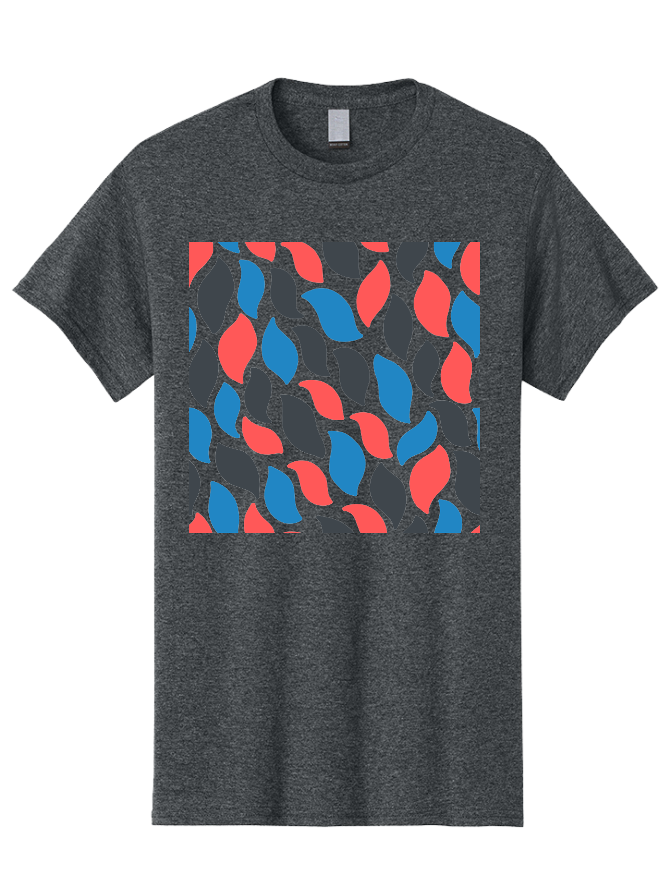 Red-Blue-Black-Leaves Men'S Graphic Tee, 100% Cotton, Comfortable Casual Summer Wear, Machine Washable, Colorful Leaf Pattern, Abstract Design, Red Blue Black Leaves, Vibrant Colors, Modern Art, Leaf Motif, Graphic Design, Creative Pattern, Aab781 25