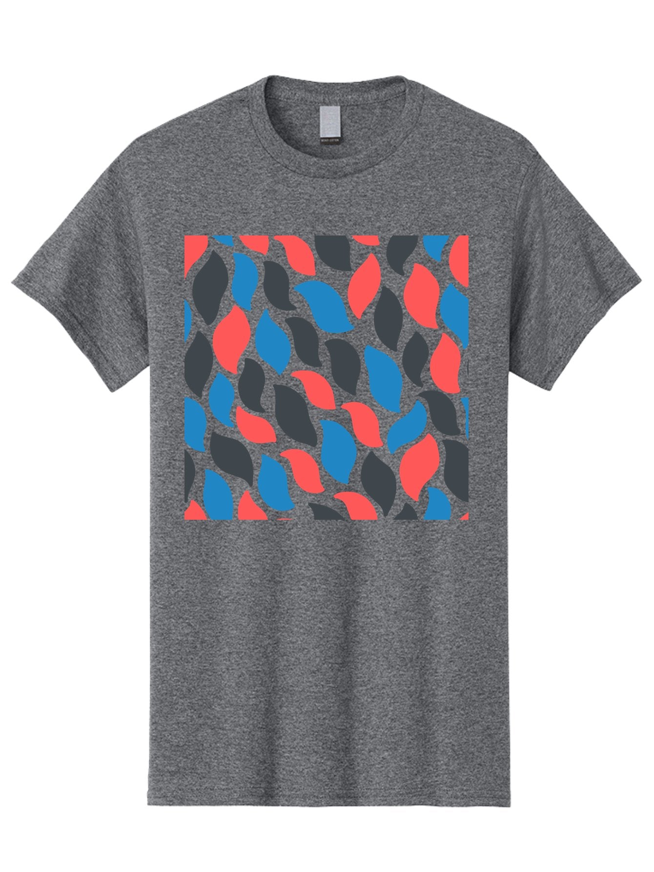 Red-Blue-Black-Leaves Men'S Graphic Tee, 100% Cotton, Comfortable Casual Summer Wear, Machine Washable, Colorful Leaf Pattern, Abstract Design, Red Blue Black Leaves, Vibrant Colors, Modern Art, Leaf Motif, Graphic Design, Creative Pattern, Aab781 12