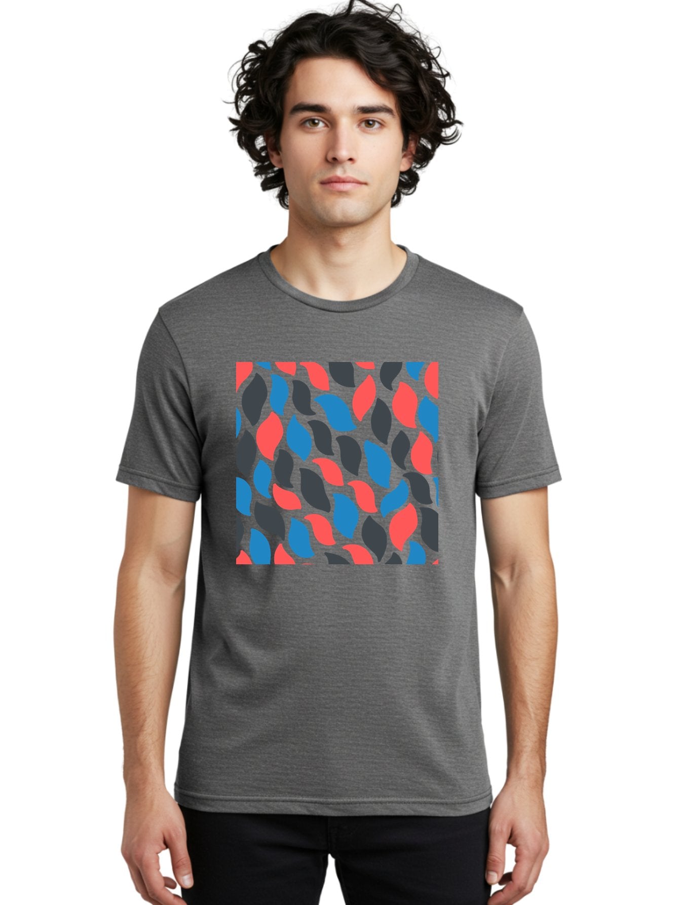 Red-Blue-Black-Leaves Men'S Graphic Tee, 100% Cotton, Comfortable Casual Summer Wear, Machine Washable, Colorful Leaf Pattern, Abstract Design, Red Blue Black Leaves, Vibrant Colors, Modern Art, Leaf Motif, Graphic Design, Creative Pattern, Aab781 28