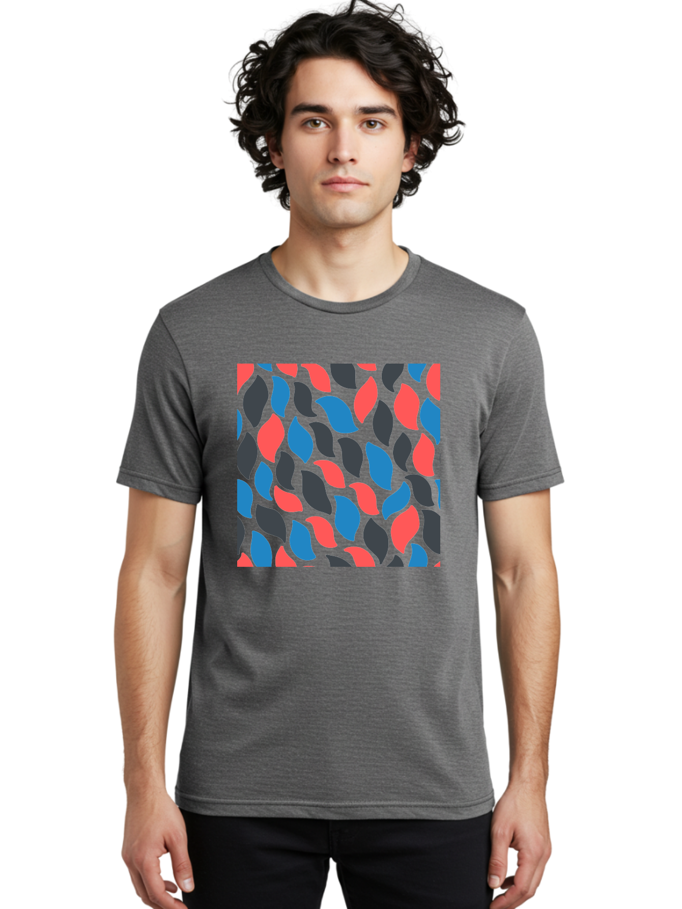 Red-Blue-Black-Leaves Men'S Graphic Tee, 100% Cotton, Comfortable Casual Summer Wear, Machine Washable, Colorful Leaf Pattern, Abstract Design, Red Blue Black Leaves, Vibrant Colors, Modern Art, Leaf Motif, Graphic Design, Creative Pattern, Aab781 6