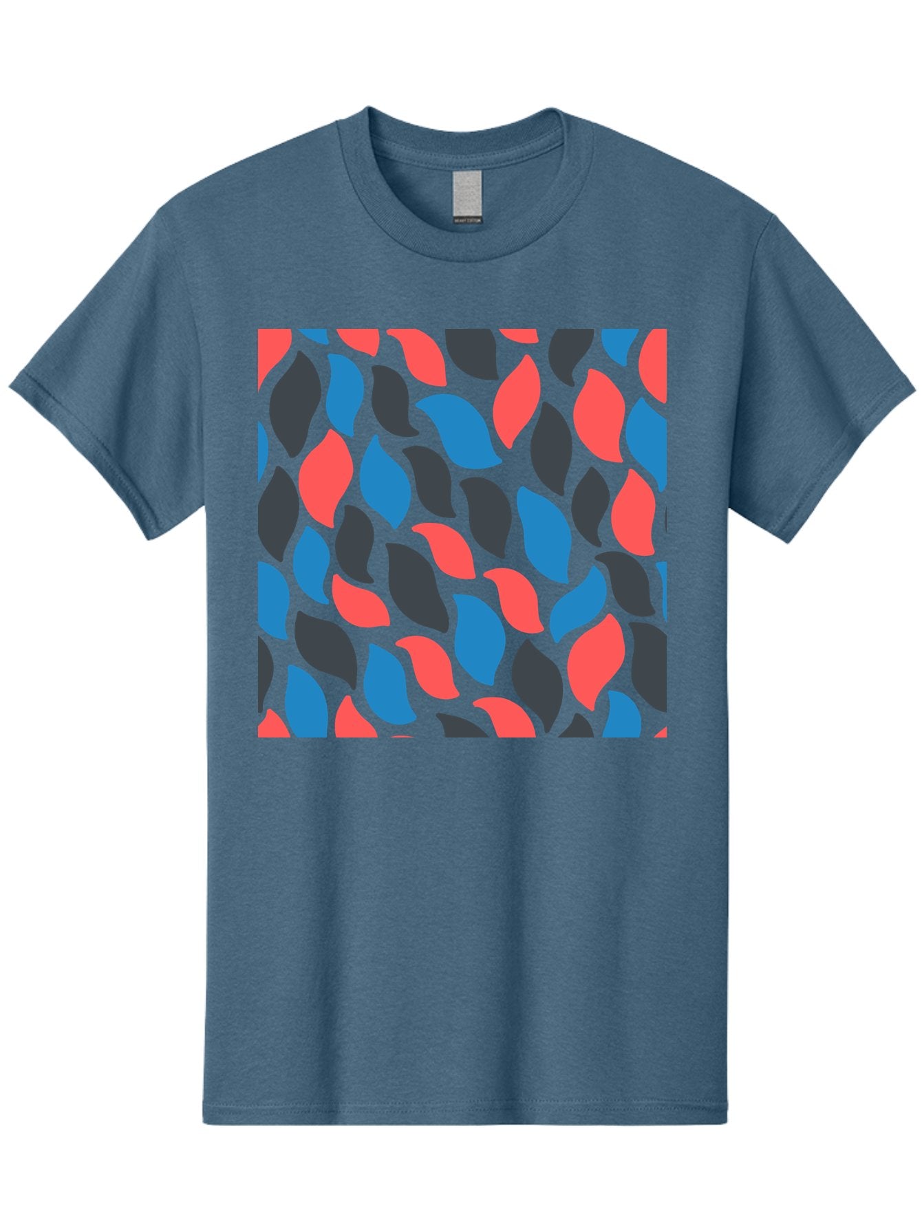 Red-Blue-Black-Leaves Men'S Graphic Tee, 100% Cotton, Comfortable Casual Summer Wear, Machine Washable, Colorful Leaf Pattern, Abstract Design, Red Blue Black Leaves, Vibrant Colors, Modern Art, Leaf Motif, Graphic Design, Creative Pattern, Aab781 13