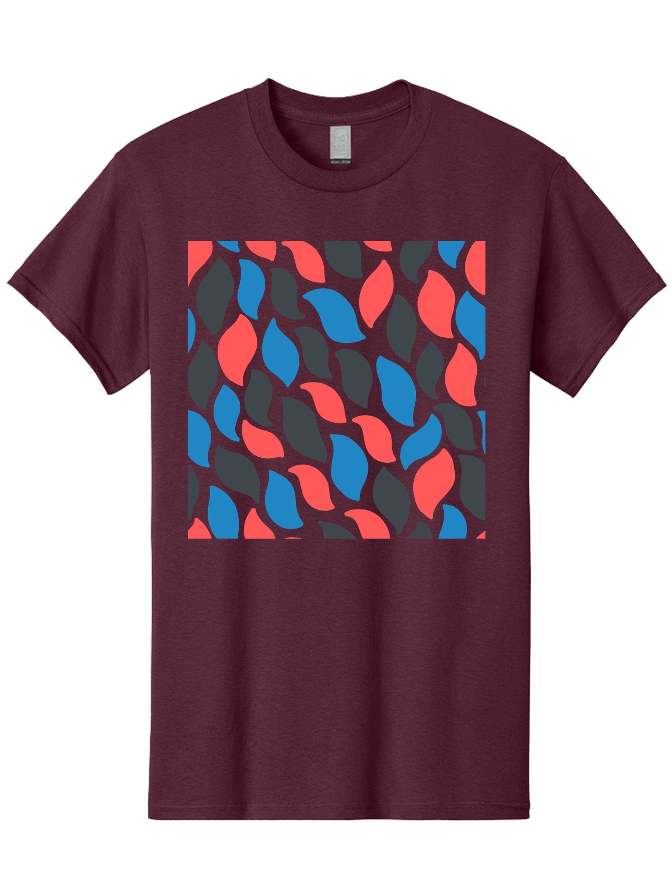 Red-Blue-Black-Leaves Men'S Graphic Tee, 100% Cotton, Comfortable Casual Summer Wear, Machine Washable, Colorful Leaf Pattern, Abstract Design, Red Blue Black Leaves, Vibrant Colors, Modern Art, Leaf Motif, Graphic Design, Creative Pattern, Aab781 5