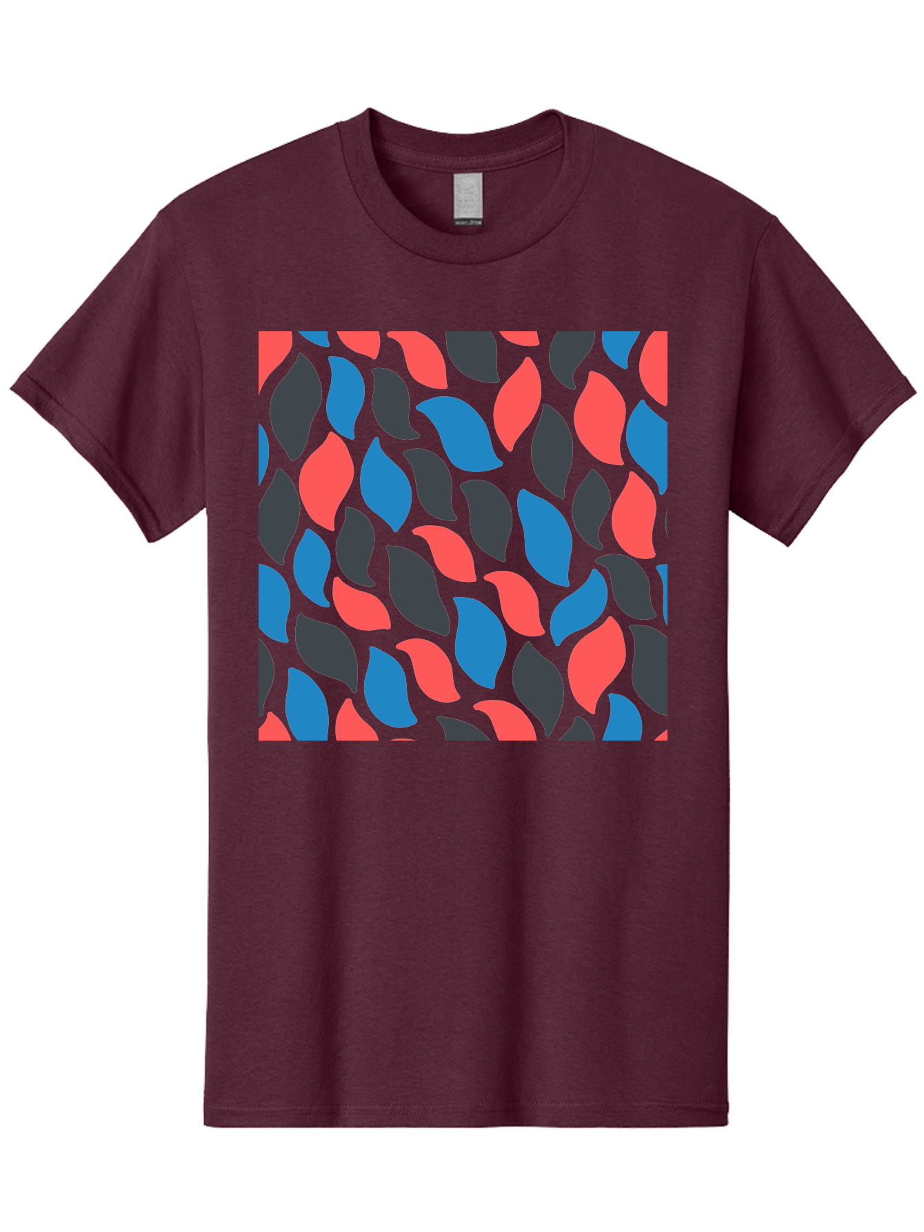 Red-Blue-Black-Leaves Men'S Graphic Tee, 100% Cotton, Comfortable Casual Summer Wear, Machine Washable, Colorful Leaf Pattern, Abstract Design, Red Blue Black Leaves, Vibrant Colors, Modern Art, Leaf Motif, Graphic Design, Creative Pattern, Aab781 15