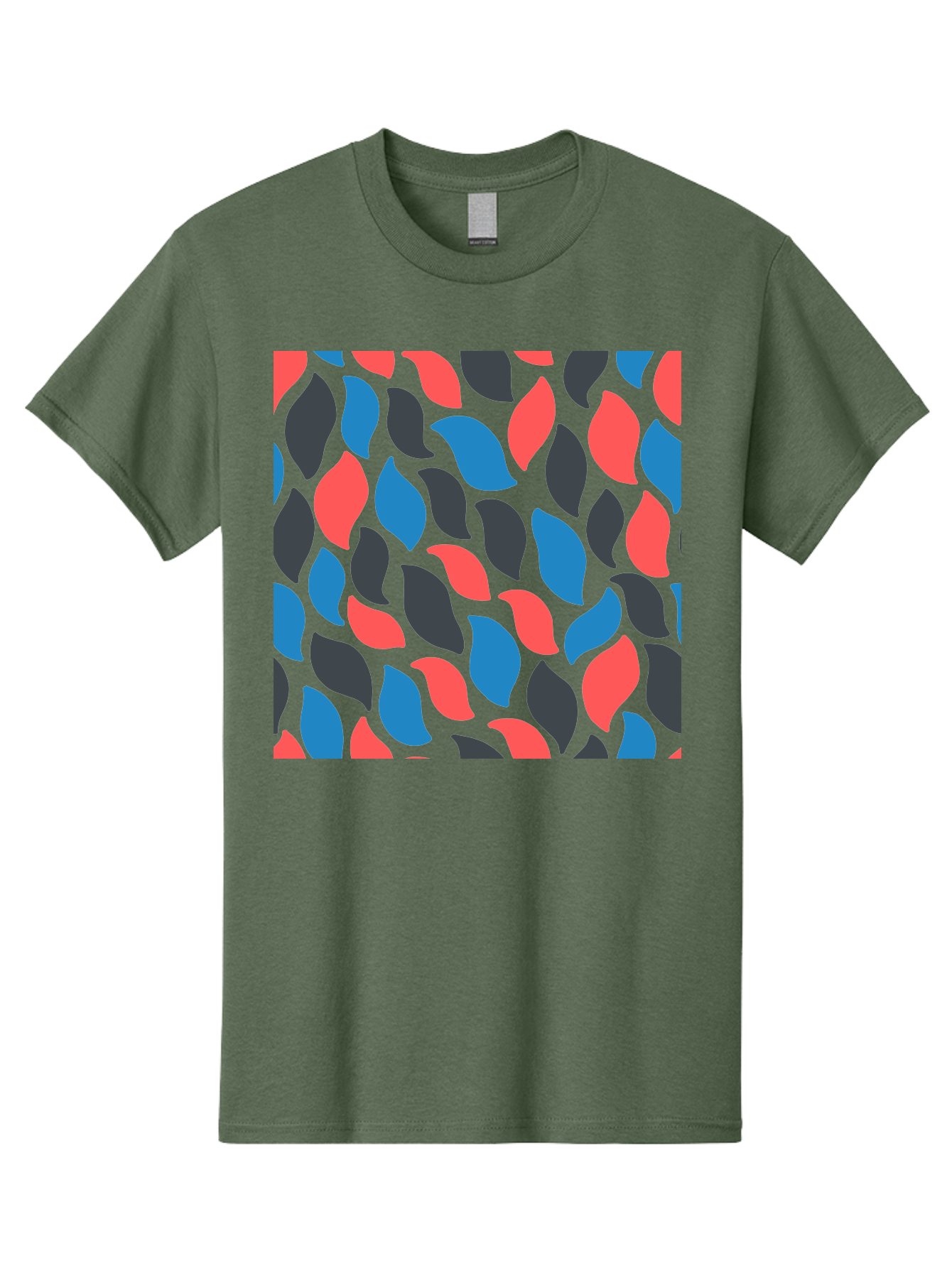 Red-Blue-Black-Leaves Men'S Graphic Tee, 100% Cotton, Comfortable Casual Summer Wear, Machine Washable, Colorful Leaf Pattern, Abstract Design, Red Blue Black Leaves, Vibrant Colors, Modern Art, Leaf Motif, Graphic Design, Creative Pattern, Aab781 3