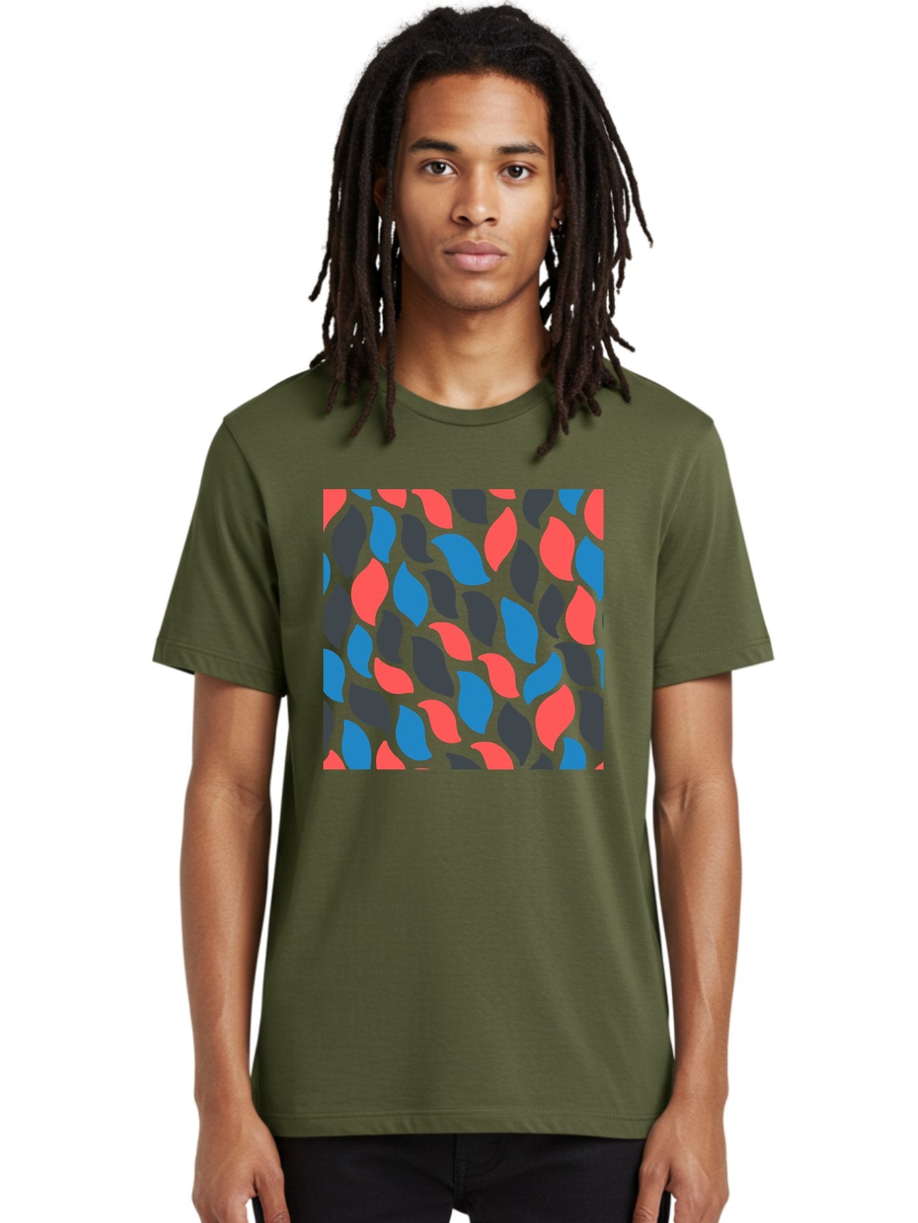 Red-Blue-Black-Leaves Men'S Graphic Tee, 100% Cotton, Comfortable Casual Summer Wear, Machine Washable, Colorful Leaf Pattern, Abstract Design, Red Blue Black Leaves, Vibrant Colors, Modern Art, Leaf Motif, Graphic Design, Creative Pattern, Aab781 29