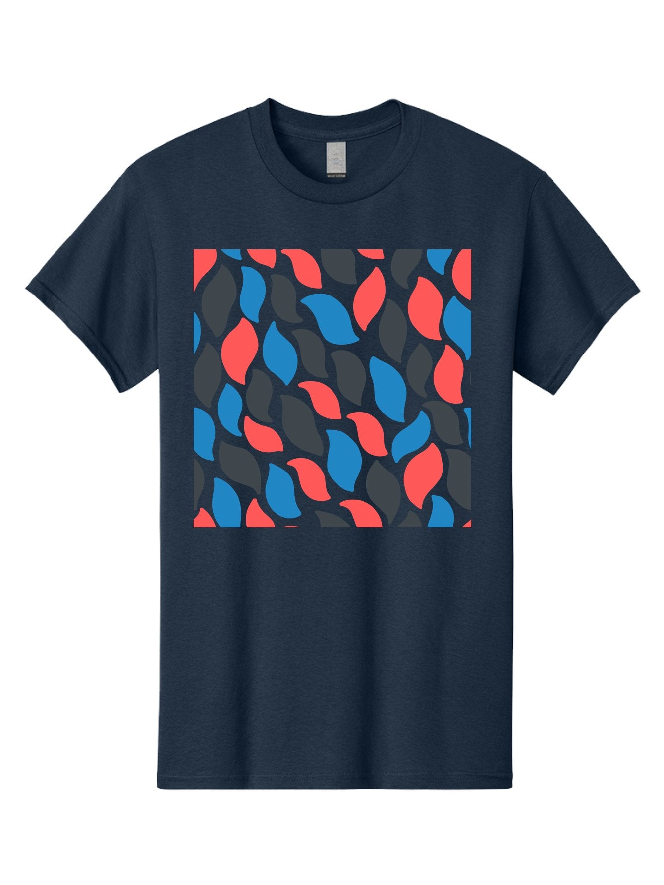 Red-Blue-Black-Leaves Men'S Graphic Tee, 100% Cotton, Comfortable Casual Summer Wear, Machine Washable, Colorful Leaf Pattern, Abstract Design, Red Blue Black Leaves, Vibrant Colors, Modern Art, Leaf Motif, Graphic Design, Creative Pattern, Aab781 8