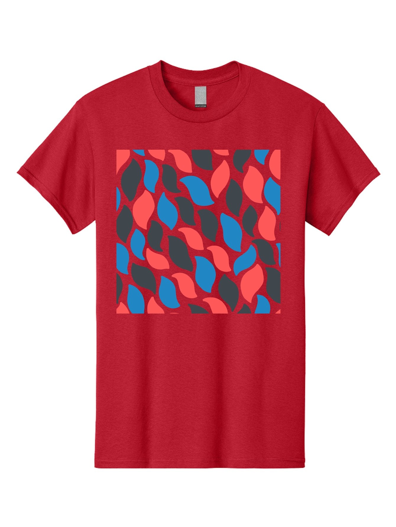 Red-Blue-Black-Leaves Men'S Graphic Tee, 100% Cotton, Comfortable Casual Summer Wear, Machine Washable, Colorful Leaf Pattern, Abstract Design, Red Blue Black Leaves, Vibrant Colors, Modern Art, Leaf Motif, Graphic Design, Creative Pattern, Aab781 11